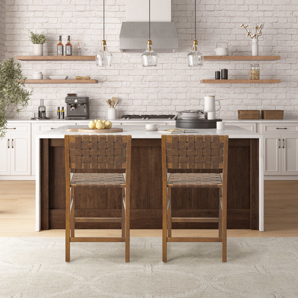 Oslo Faux Leather Woven Counter Stool 24"h - As Pic