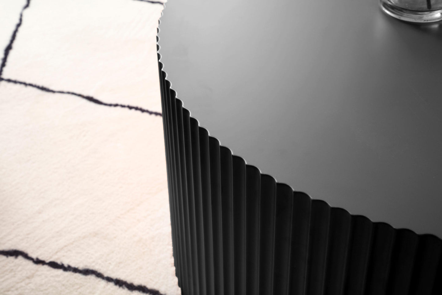 Sleek And Modern Round Coffee Table With Eye-catching Relief Design; Black - As Pic