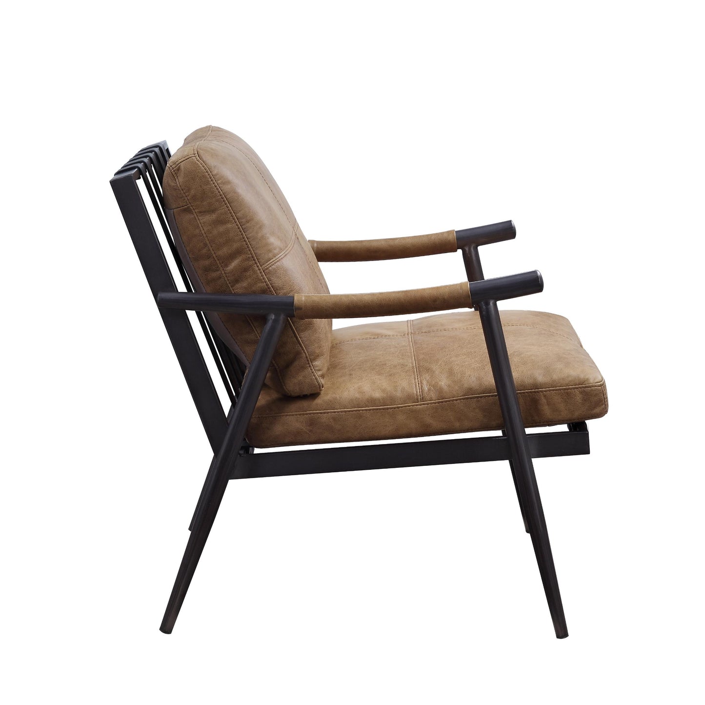 Acme Anzan Accent Chair In Berham Chestnut Top Grain Leather & Matt Iron Finish
