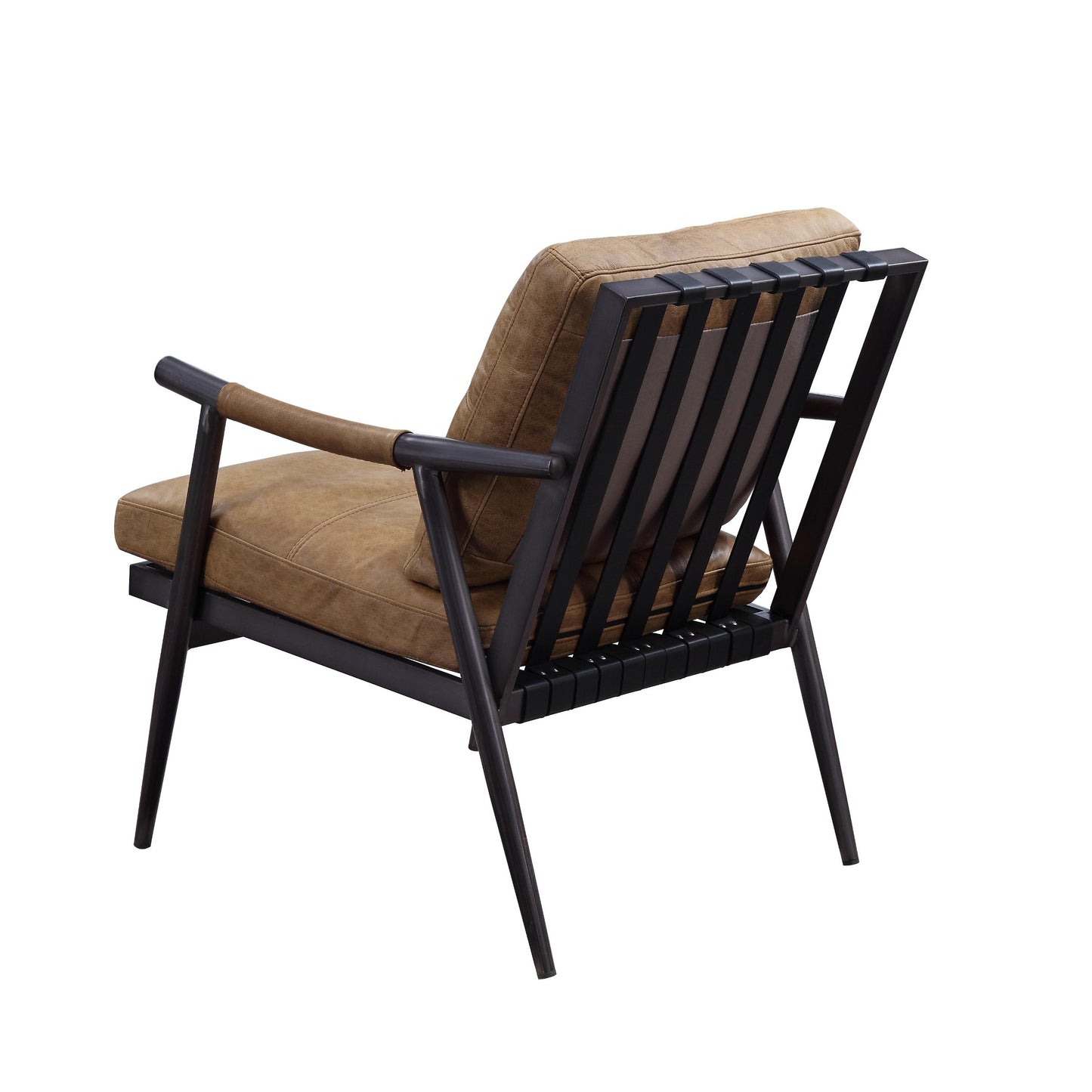 Acme Anzan Accent Chair In Berham Chestnut Top Grain Leather & Matt Iron Finish