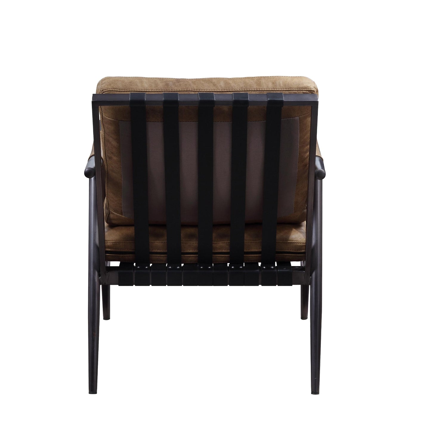 Acme Anzan Accent Chair In Berham Chestnut Top Grain Leather & Matt Iron Finish
