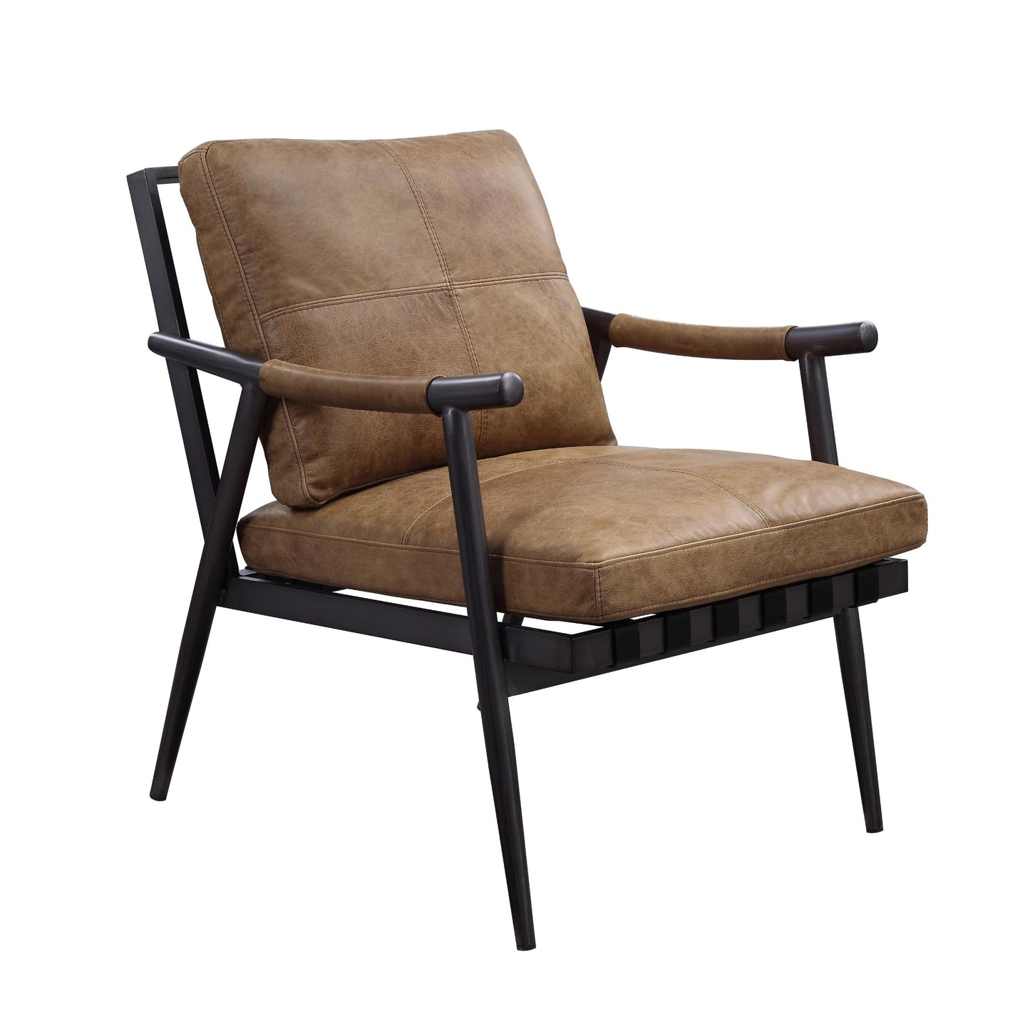 Acme Anzan Accent Chair In Berham Chestnut Top Grain Leather & Matt Iron Finish