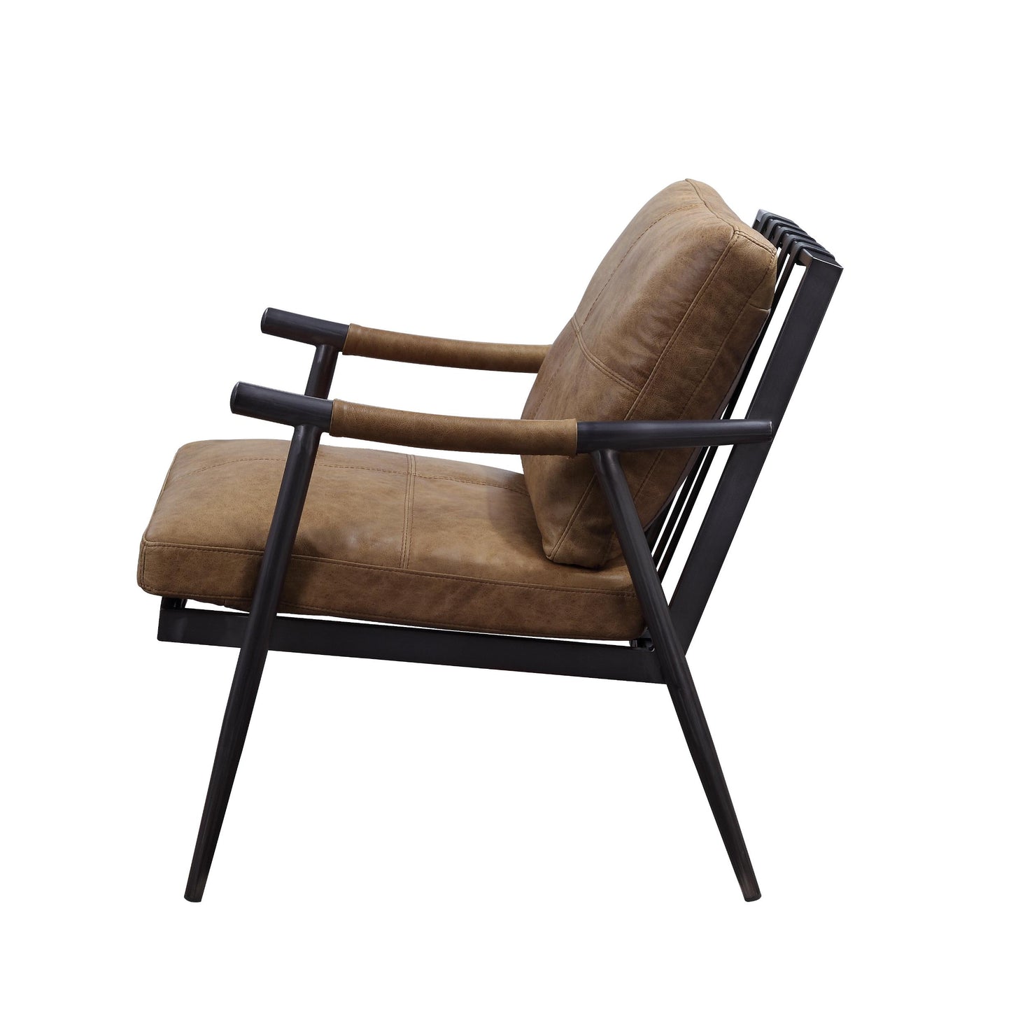 Acme Anzan Accent Chair In Berham Chestnut Top Grain Leather & Matt Iron Finish