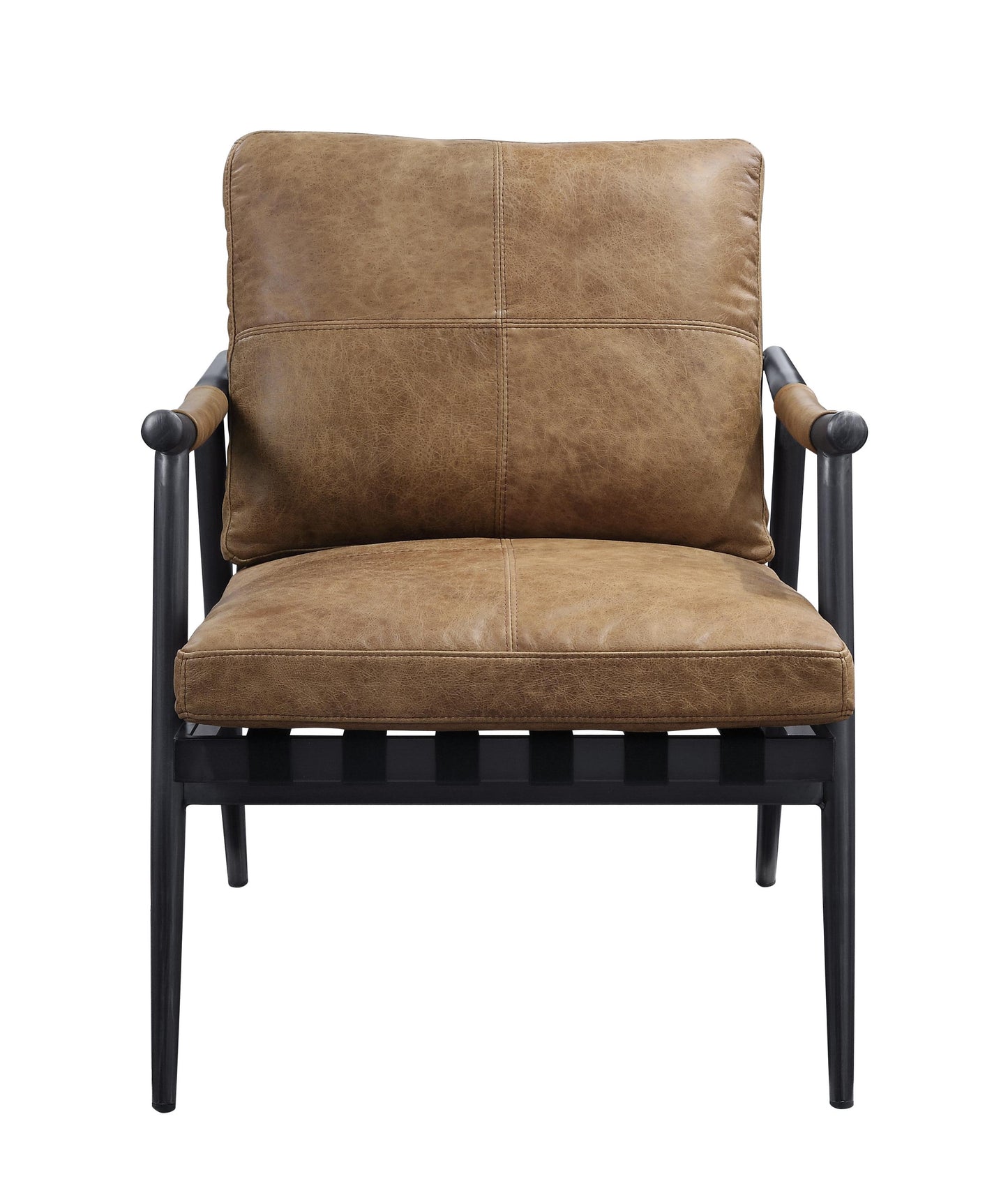Acme Anzan Accent Chair In Berham Chestnut Top Grain Leather & Matt Iron Finish