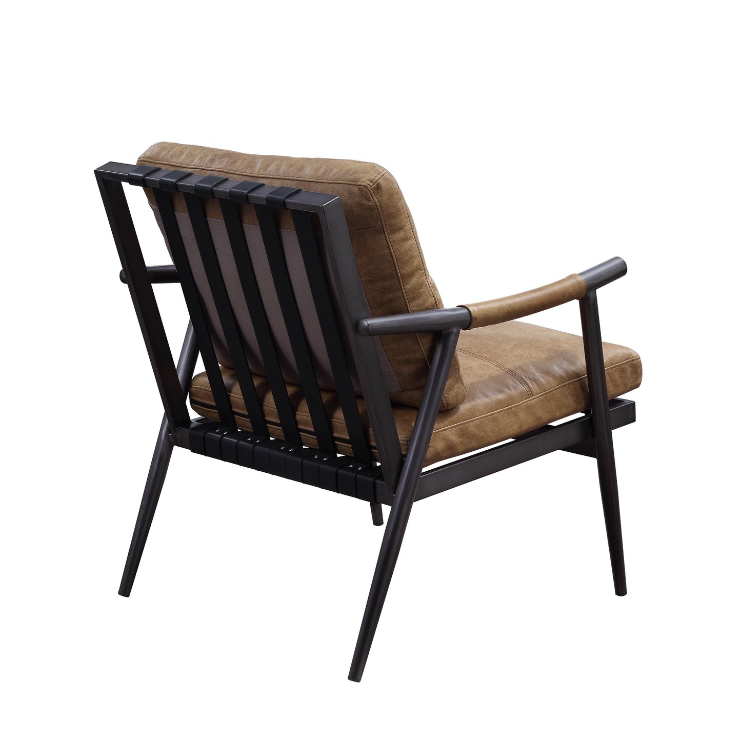 Acme Anzan Accent Chair In Berham Chestnut Top Grain Leather & Matt Iron Finish