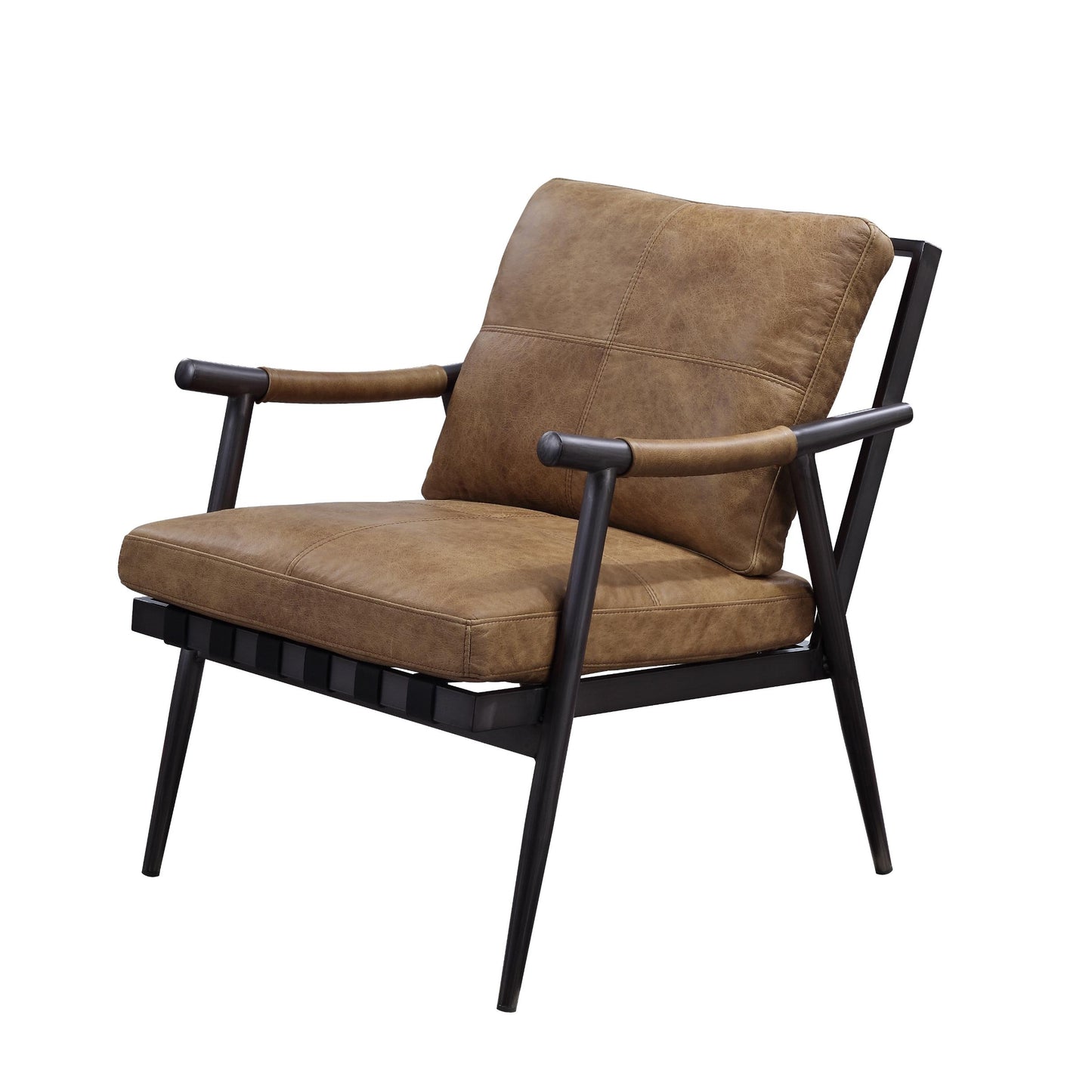 Acme Anzan Accent Chair In Berham Chestnut Top Grain Leather & Matt Iron Finish