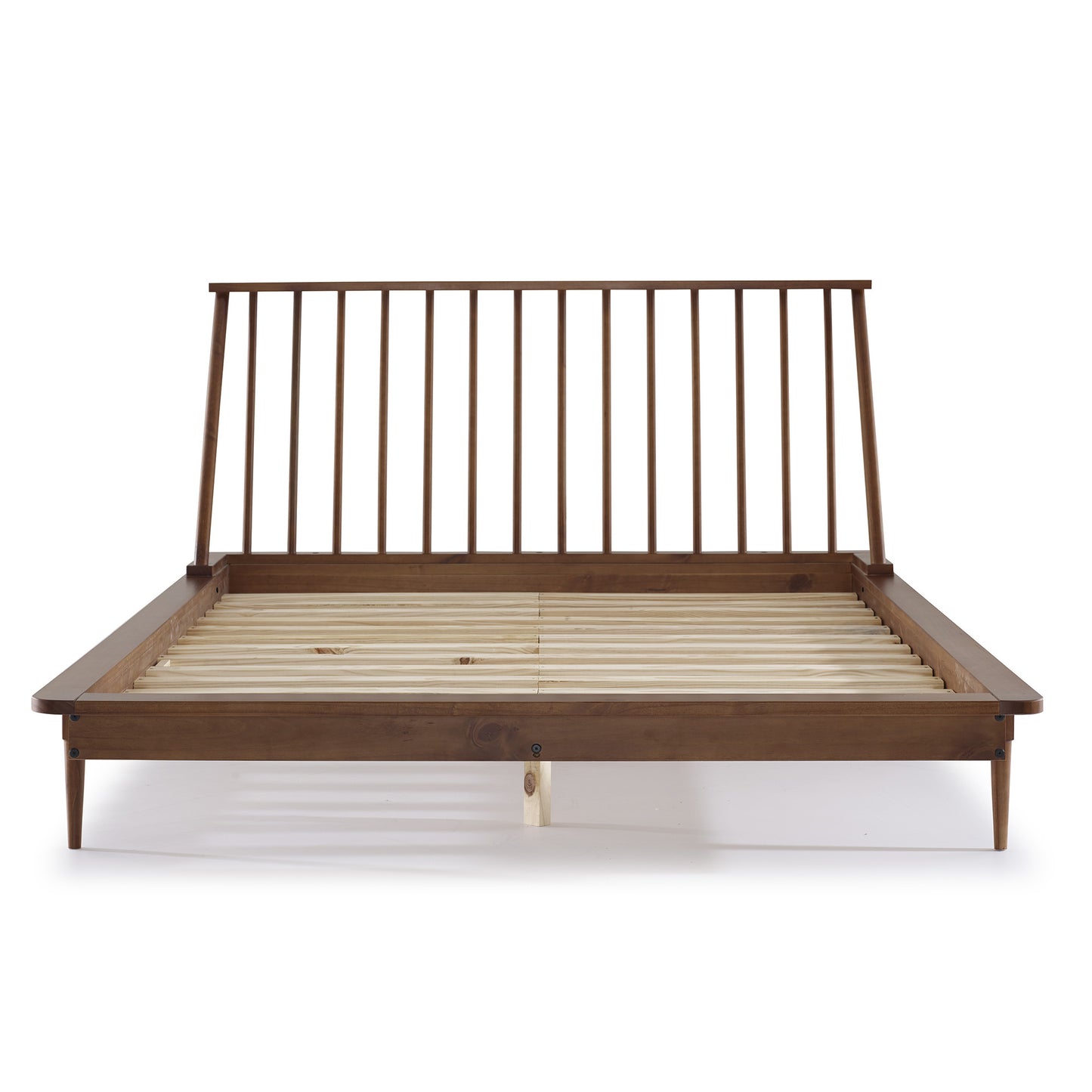 Mid-century Modern Solid Wood Queen Platform Bed Frame With Spindle Headboard - Caramel - As Pic