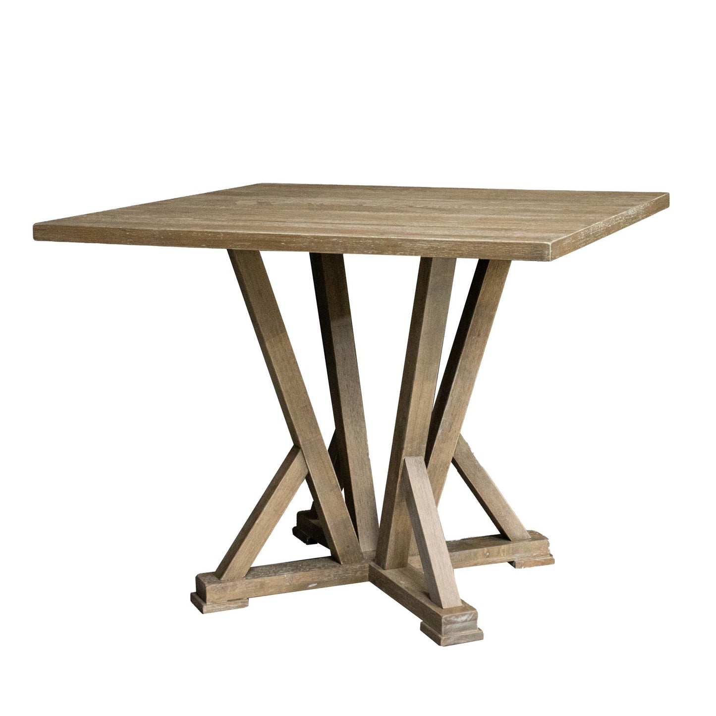 Modern Farmhouse Square Counter Table 45inch Solid Wood Rubberwood Antique Finishing Rustic Look Distressed Look Wire Brushed For 4 Seaters 36inch Height - As Pic