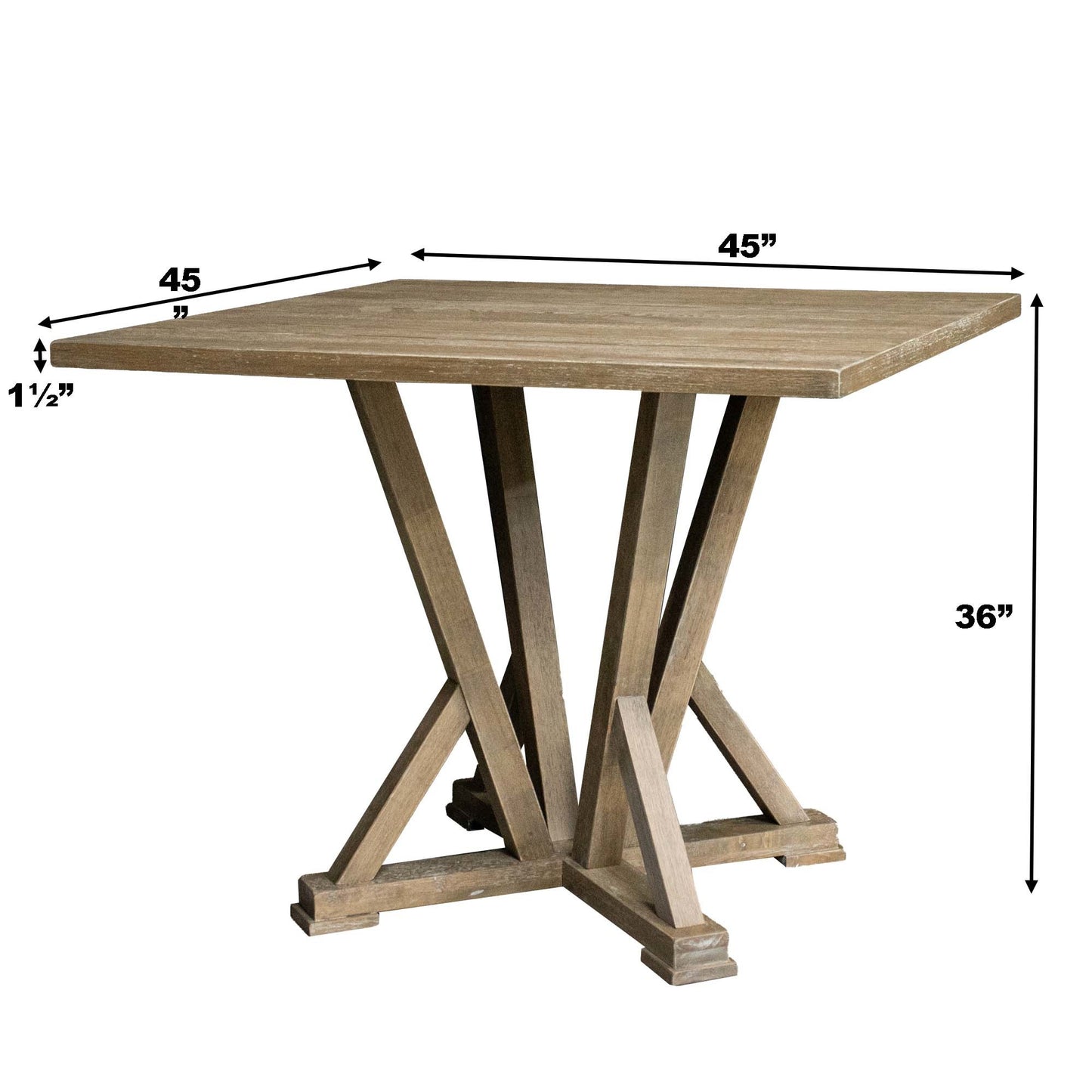 Modern Farmhouse Square Counter Table 45inch Solid Wood Rubberwood Antique Finishing Rustic Look Distressed Look Wire Brushed For 4 Seaters 36inch Height - As Pic