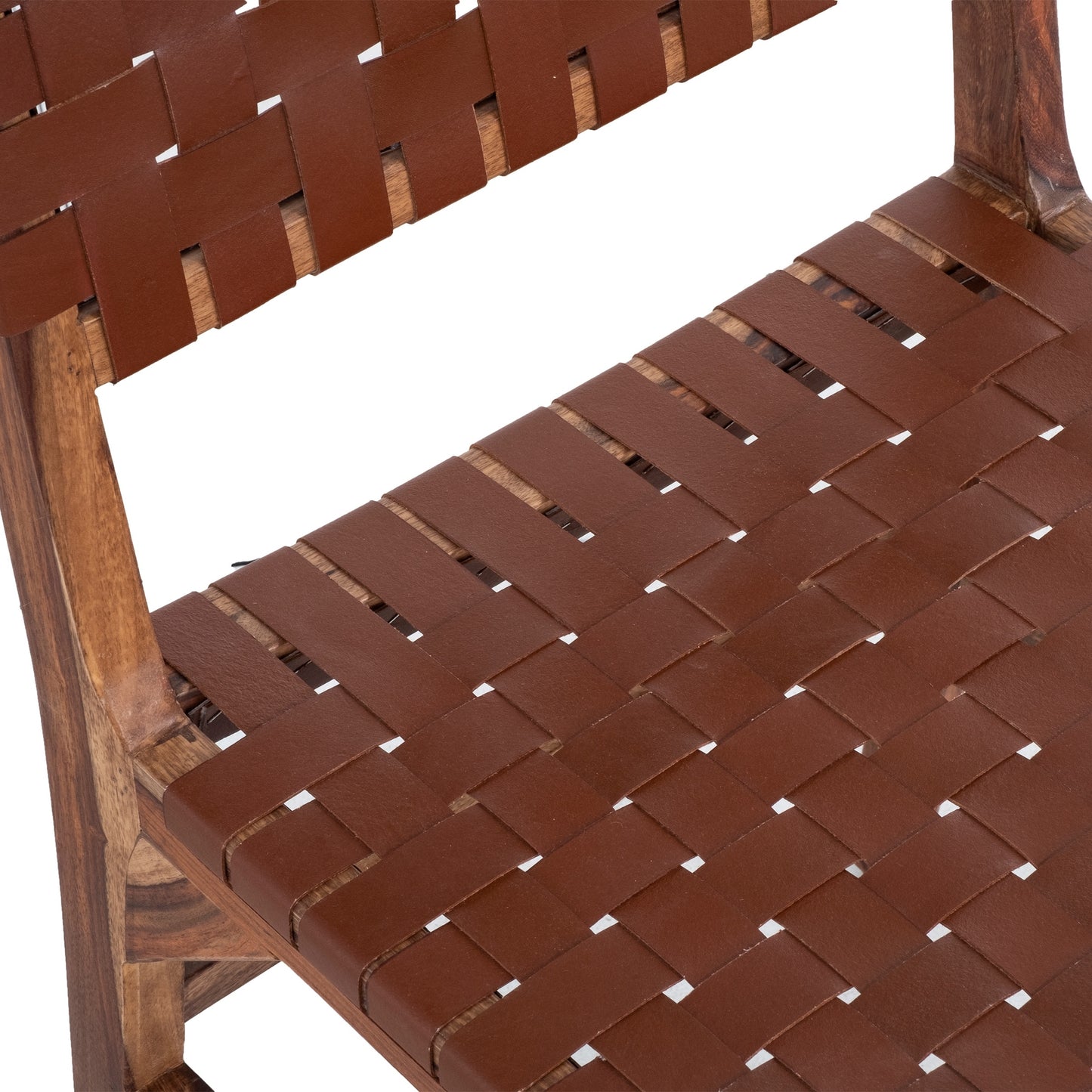 Upholstered Dining Chair Set Of 2, Genuine Leather Woven Side Chair, Rustic Hardwood Frame, Brown - As Pic