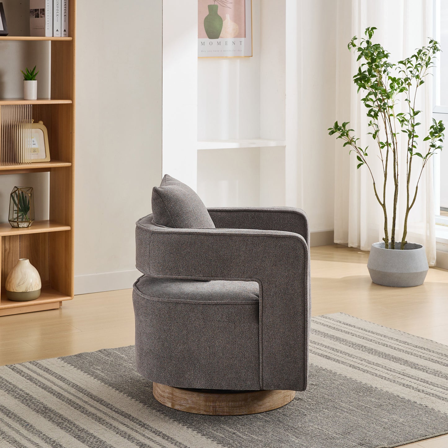 Swivel Open Back Accent Chair With Weathered Base