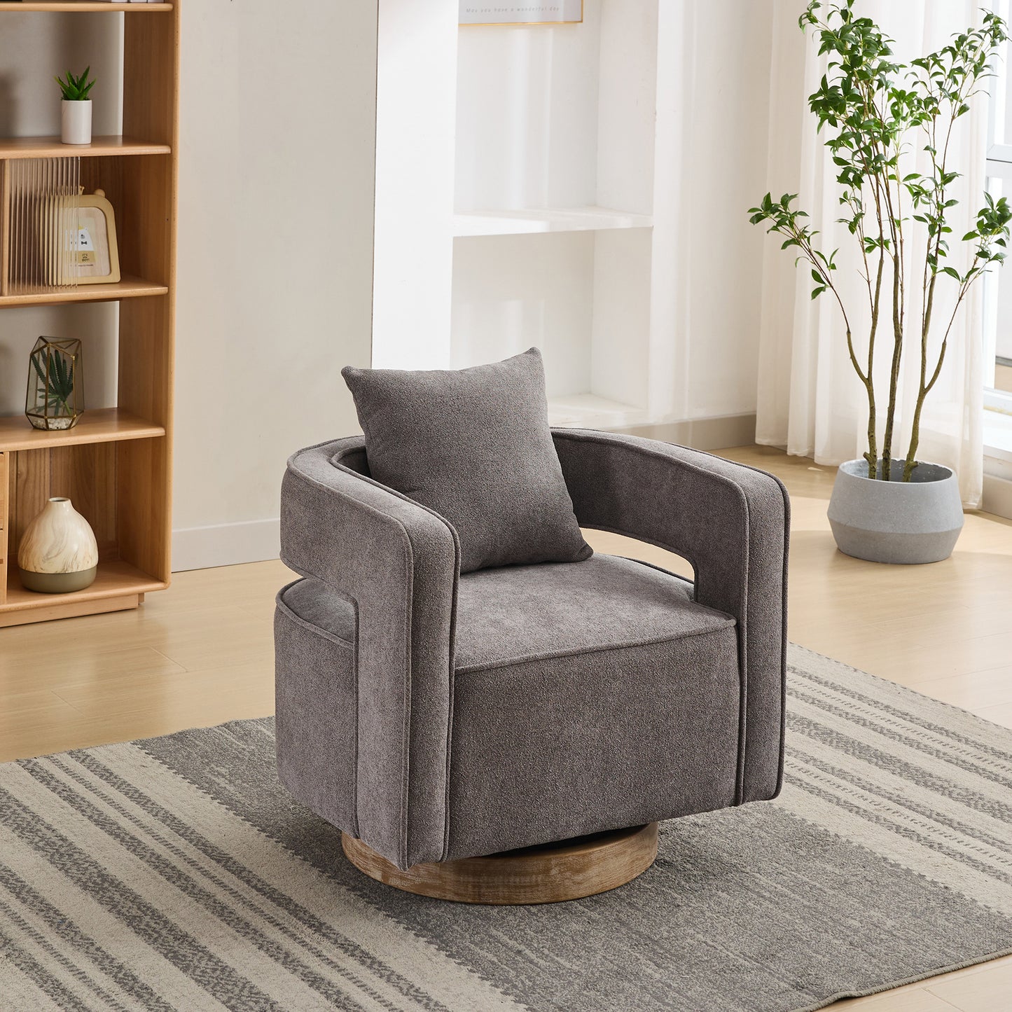 Swivel Open Back Accent Chair With Weathered Base