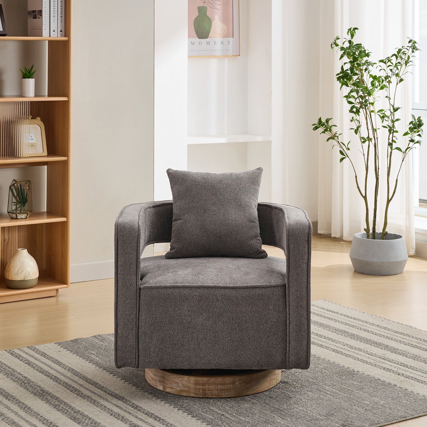 Swivel Open Back Accent Chair With Weathered Base