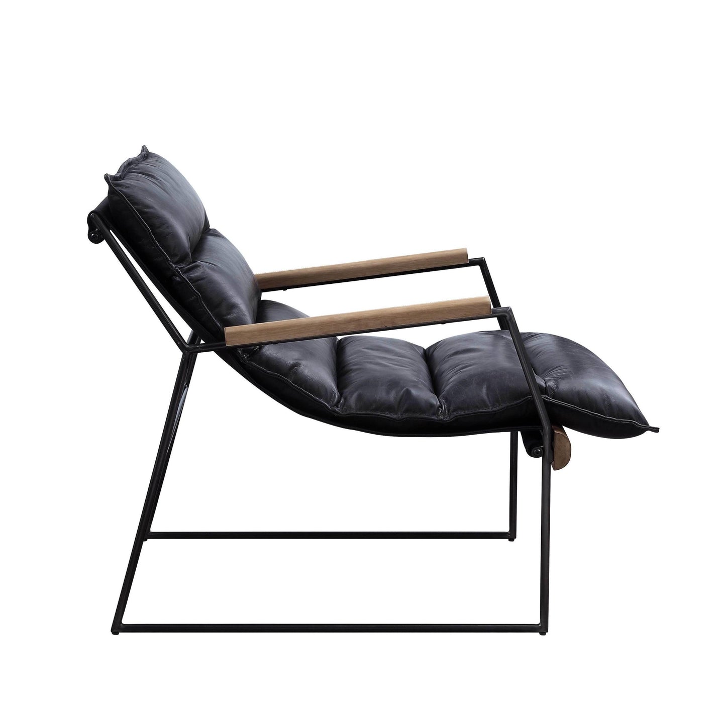 Distress Espresso And Matt Iron Accent Chair With Sled Base - As Pic