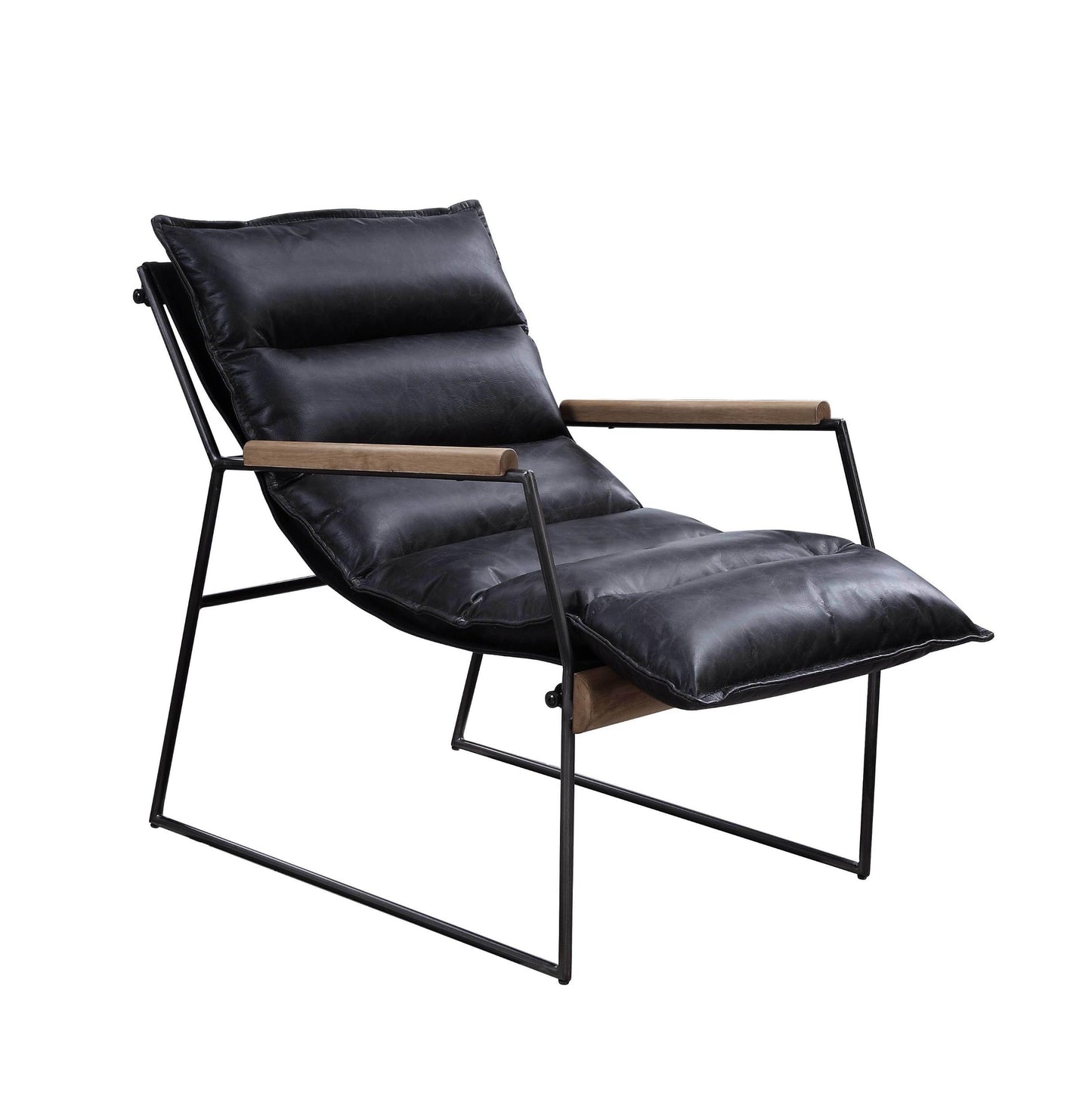 Distress Espresso And Matt Iron Accent Chair With Sled Base - As Pic