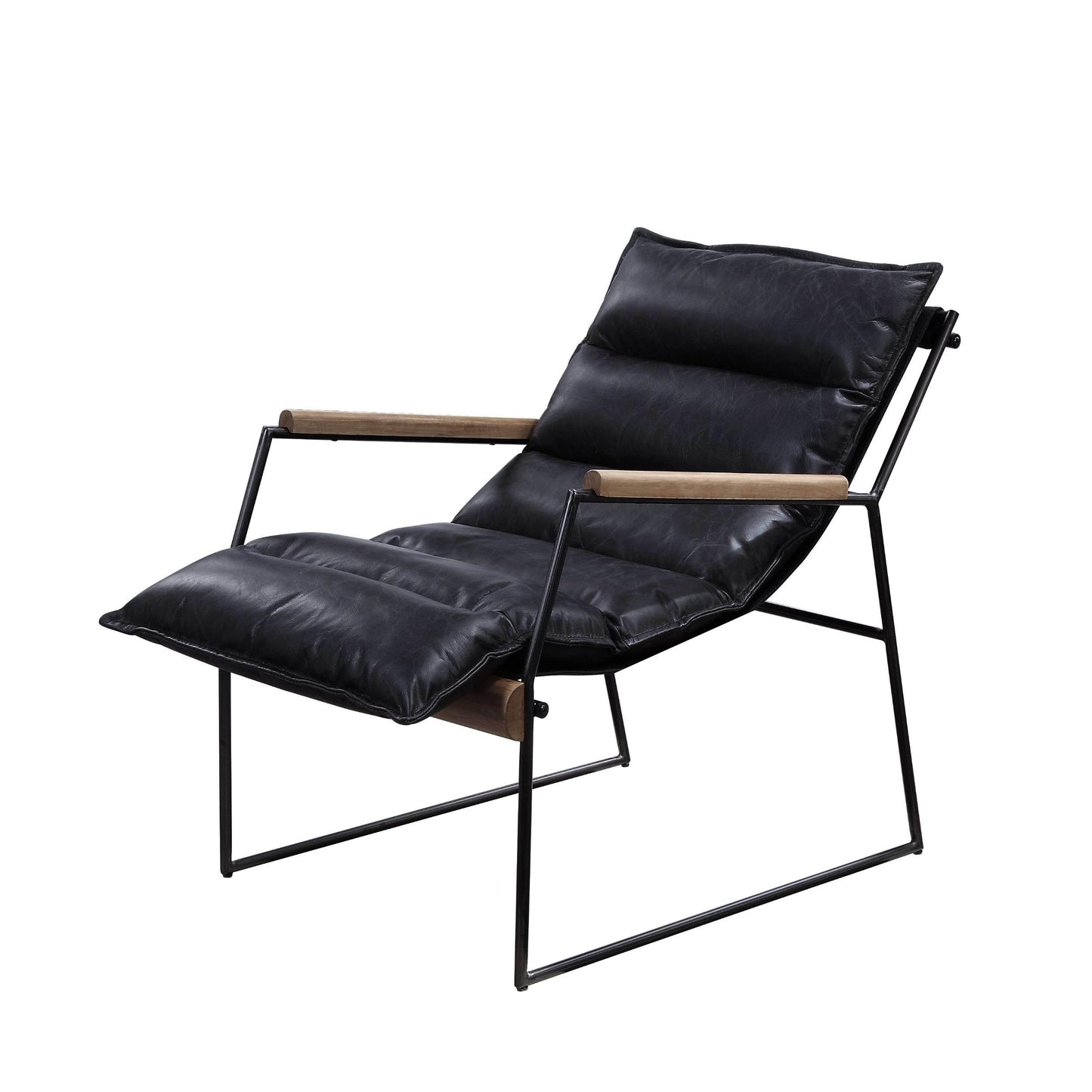 Distress Espresso And Matt Iron Accent Chair With Sled Base - As Pic