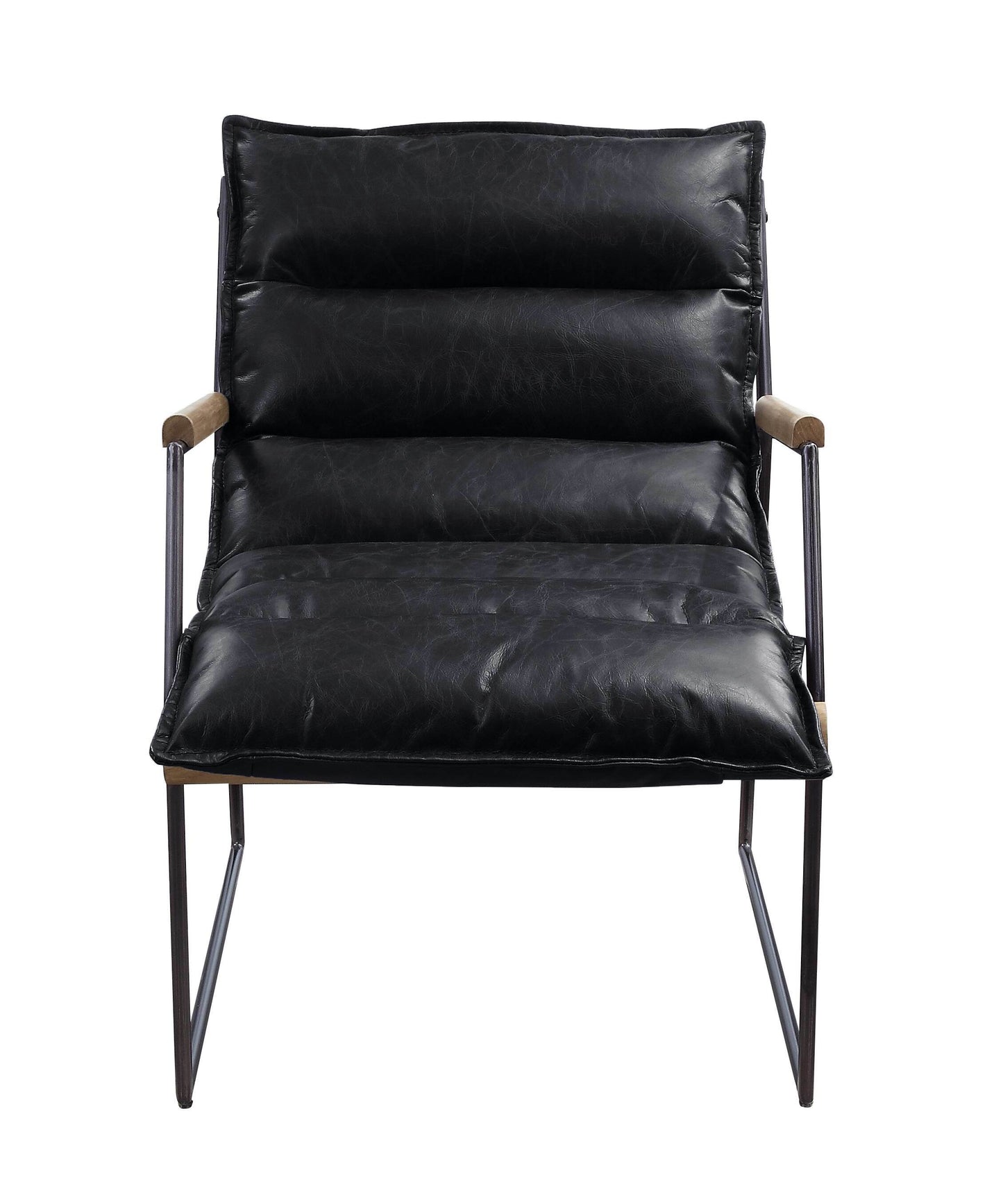 Distress Espresso And Matt Iron Accent Chair With Sled Base - As Pic