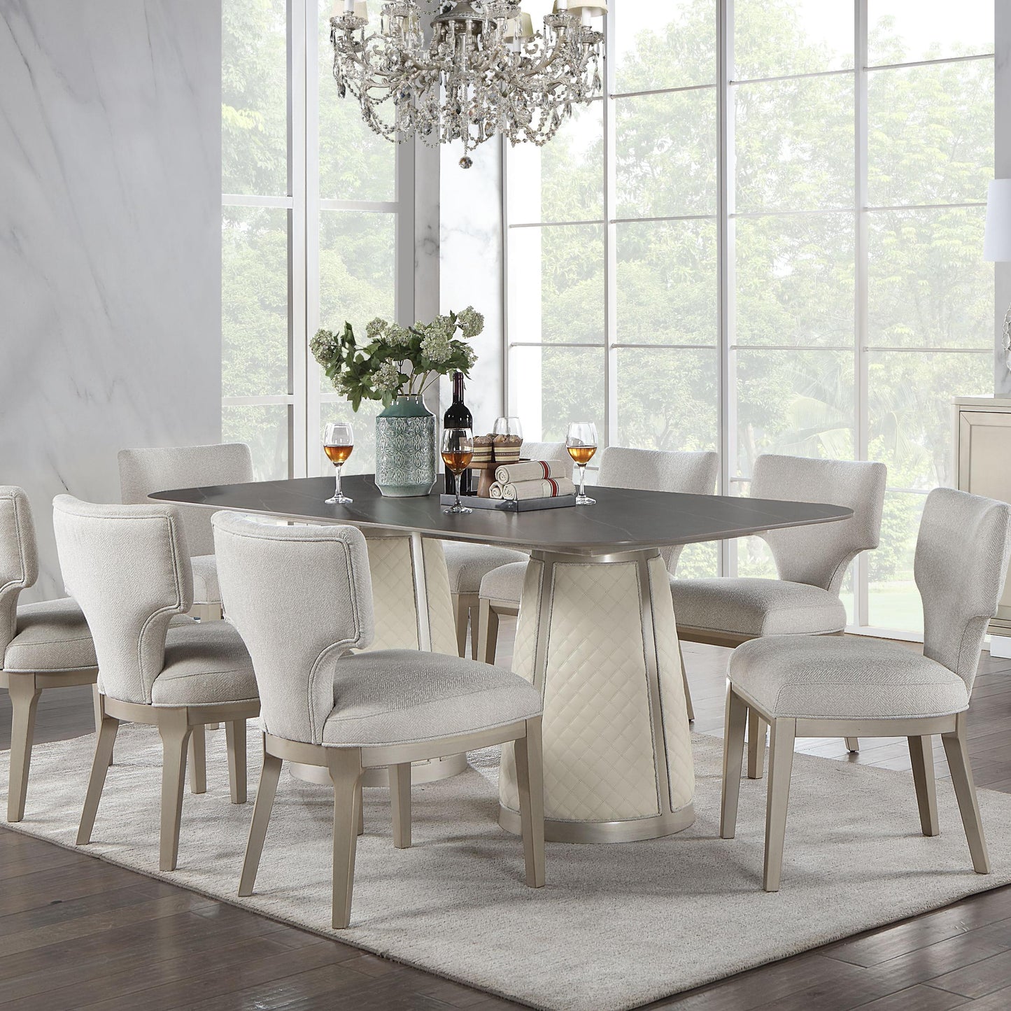 Ivory And Champagne Side Chair With Padded Seat (set Of 2)
