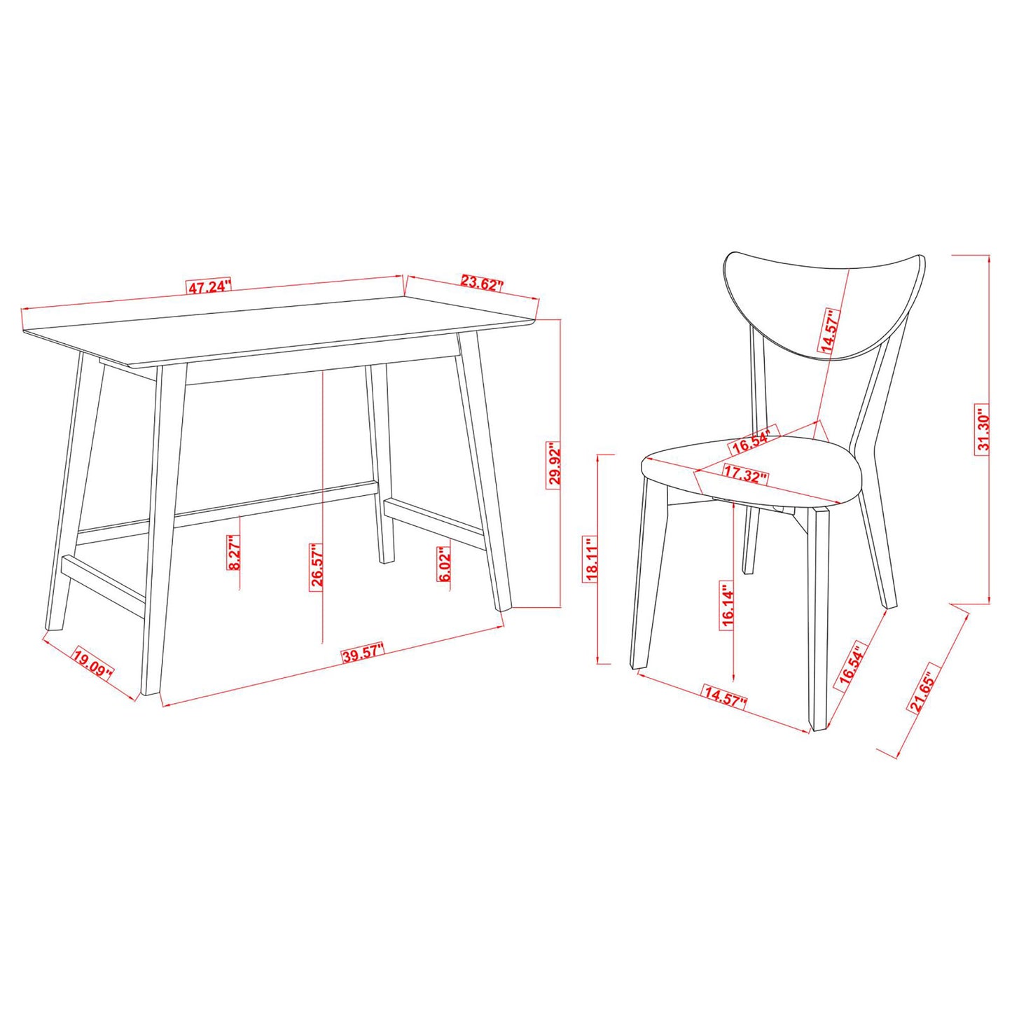 Walnut 2-piece Writing Desk Set - As Pic