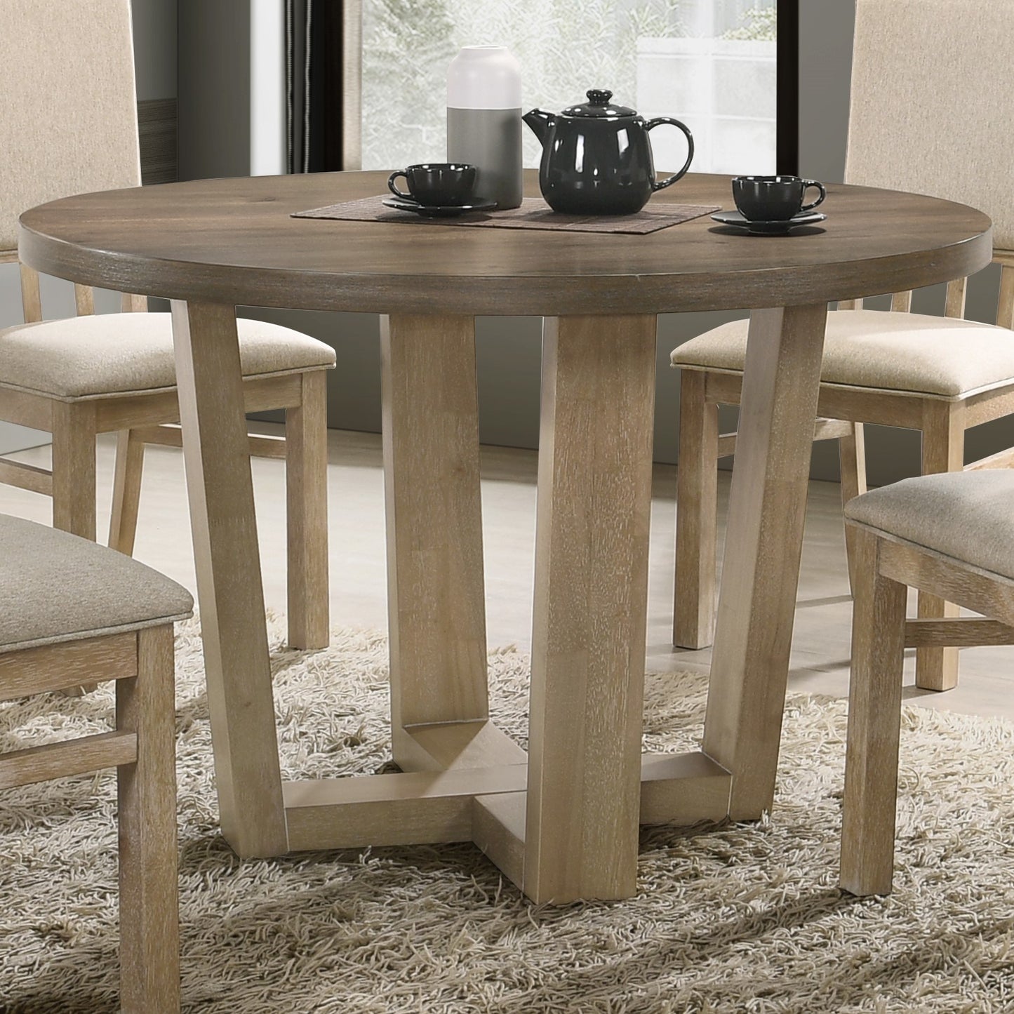 47" Wide Contemporary Round Dining Table With Wheat Colored Base