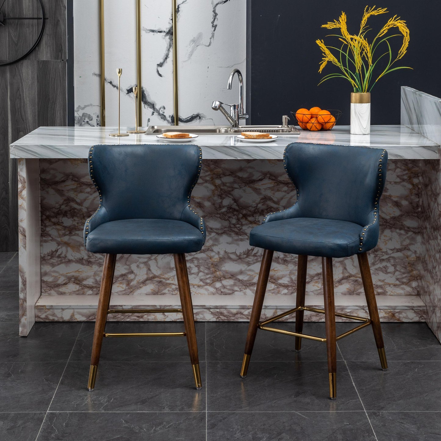 Nevis Mid-century Modern Faux Leather Tufted Nailhead Trim Counter Stool (Set Of 2)