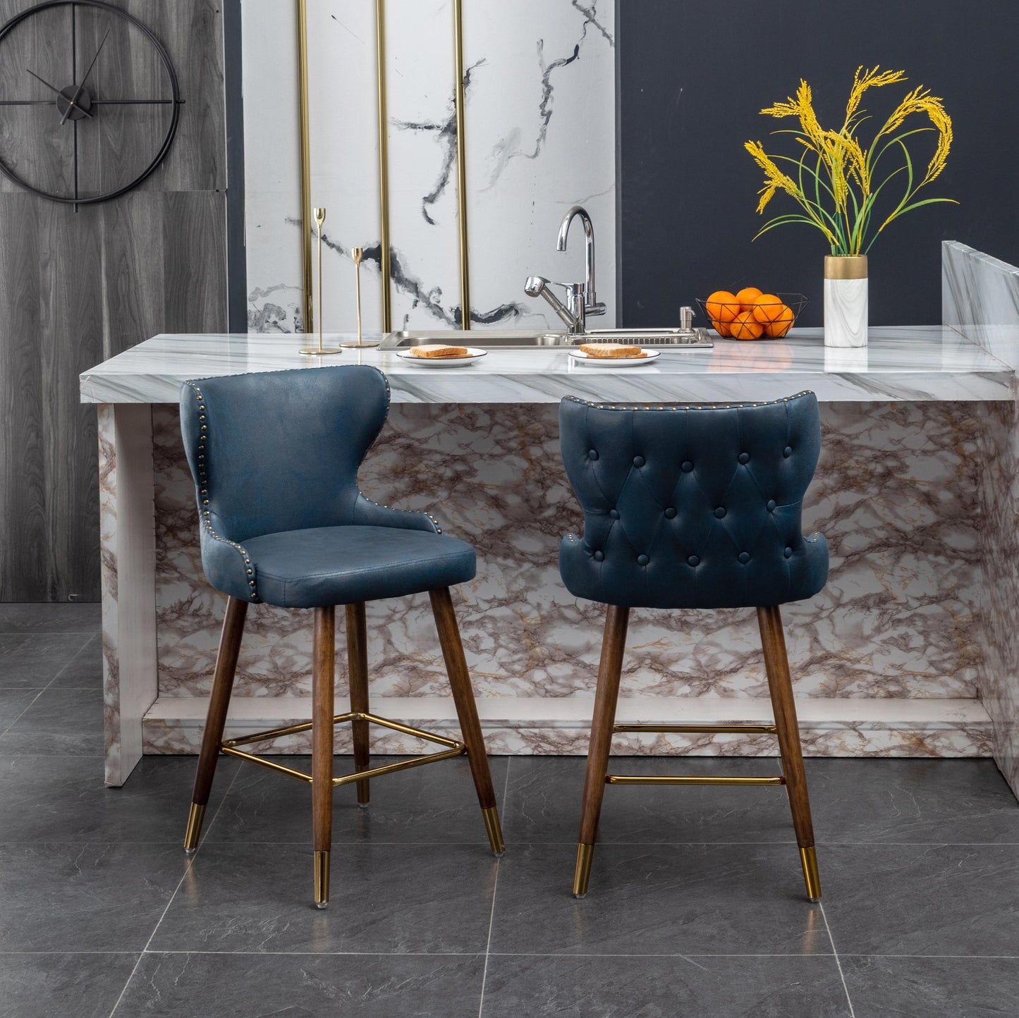 Nevis Mid-century Modern Faux Leather Tufted Nailhead Trim Counter Stool (Set Of 2)