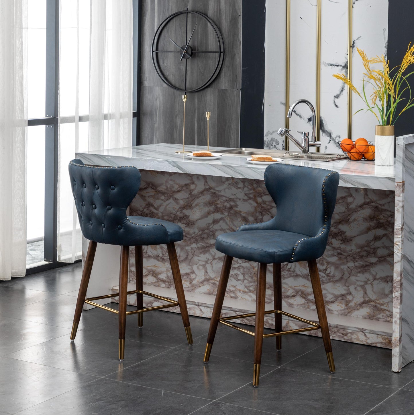 Nevis Mid-century Modern Faux Leather Tufted Nailhead Trim Counter Stool (Set Of 2)
