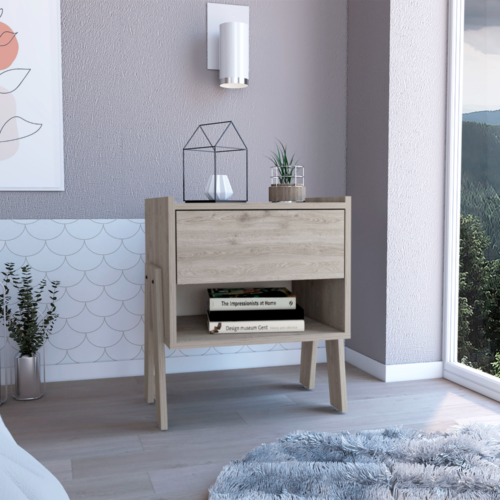Depot E-shop Caladium Nightstand, One Drawer, One Open Shelf, Light Gray - As Pic