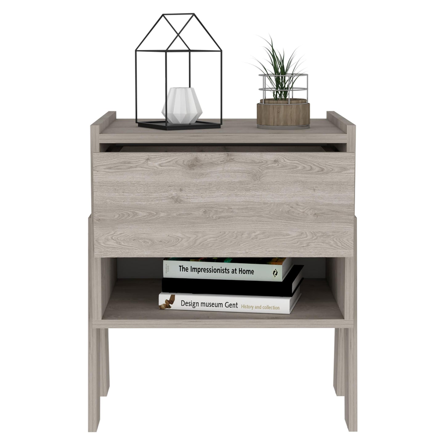Depot E-shop Caladium Nightstand, One Drawer, One Open Shelf, Light Gray - As Pic