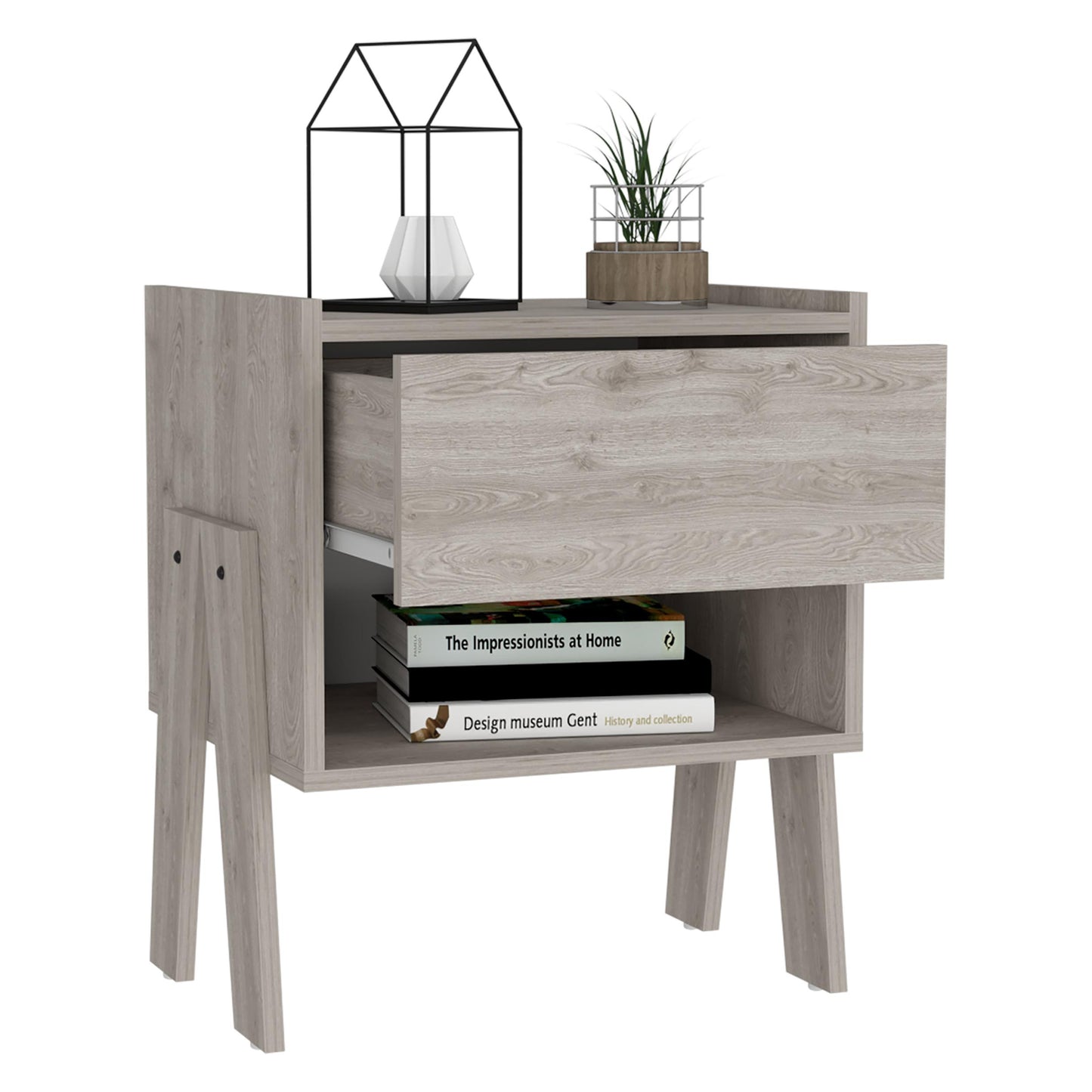 Depot E-shop Caladium Nightstand, One Drawer, One Open Shelf, Light Gray - As Pic