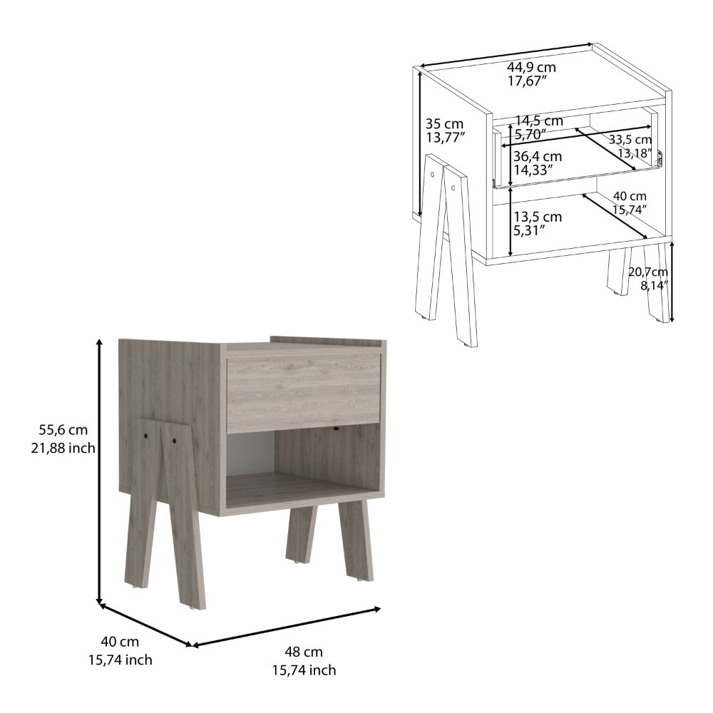 Depot E-shop Caladium Nightstand, One Drawer, One Open Shelf, Light Gray - As Pic