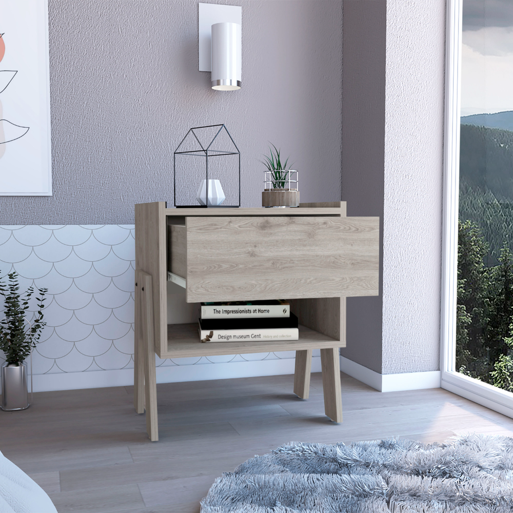 Depot E-shop Caladium Nightstand, One Drawer, One Open Shelf, Light Gray - As Pic