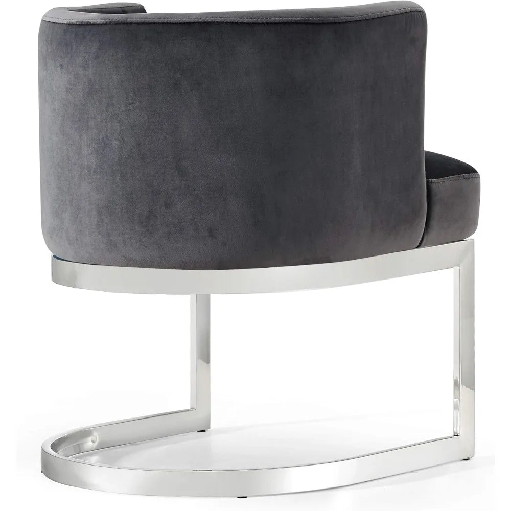 Velvet Upholstered Dining Chair with Polished Chrome Metal Frame