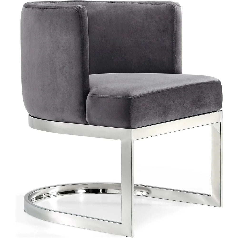 Velvet Upholstered Dining Chair with Polished Chrome Metal Frame
