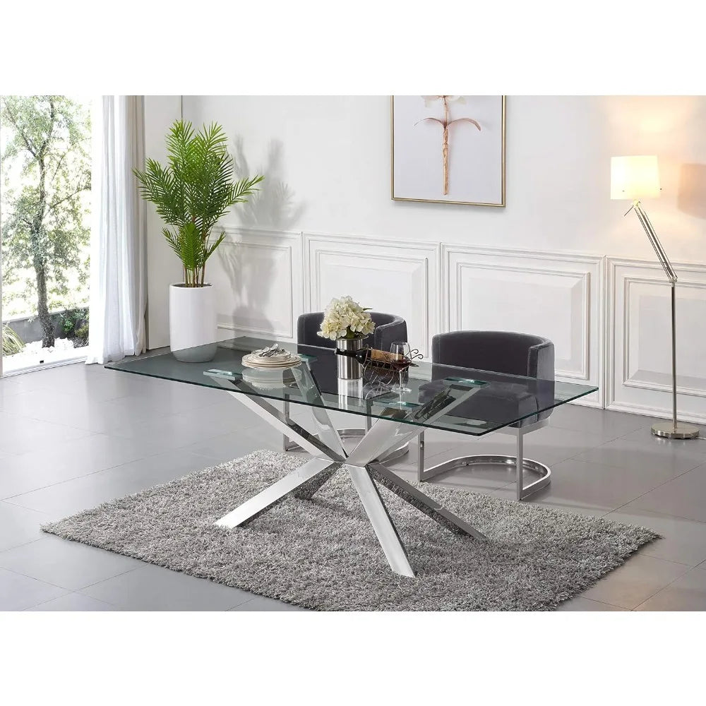 Velvet Upholstered Dining Chair with Polished Chrome Metal Frame