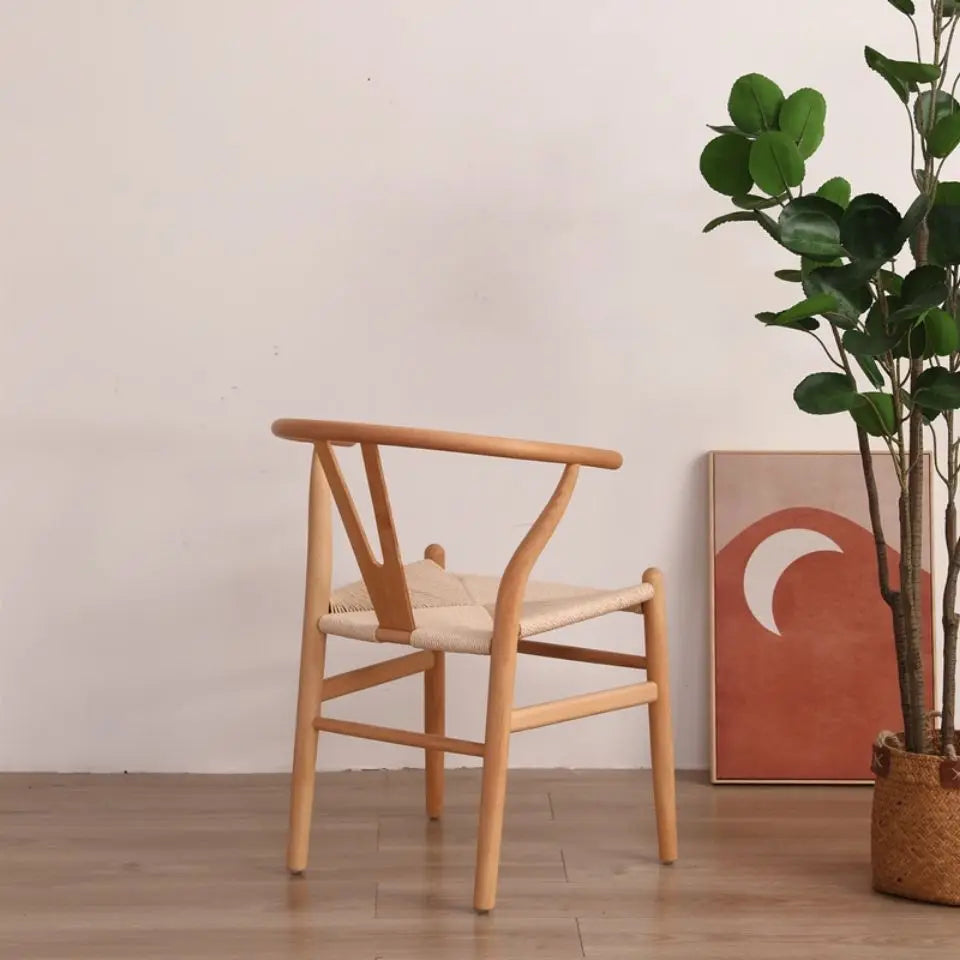 Birch Wood Dining Chair Woven Cane Seat
