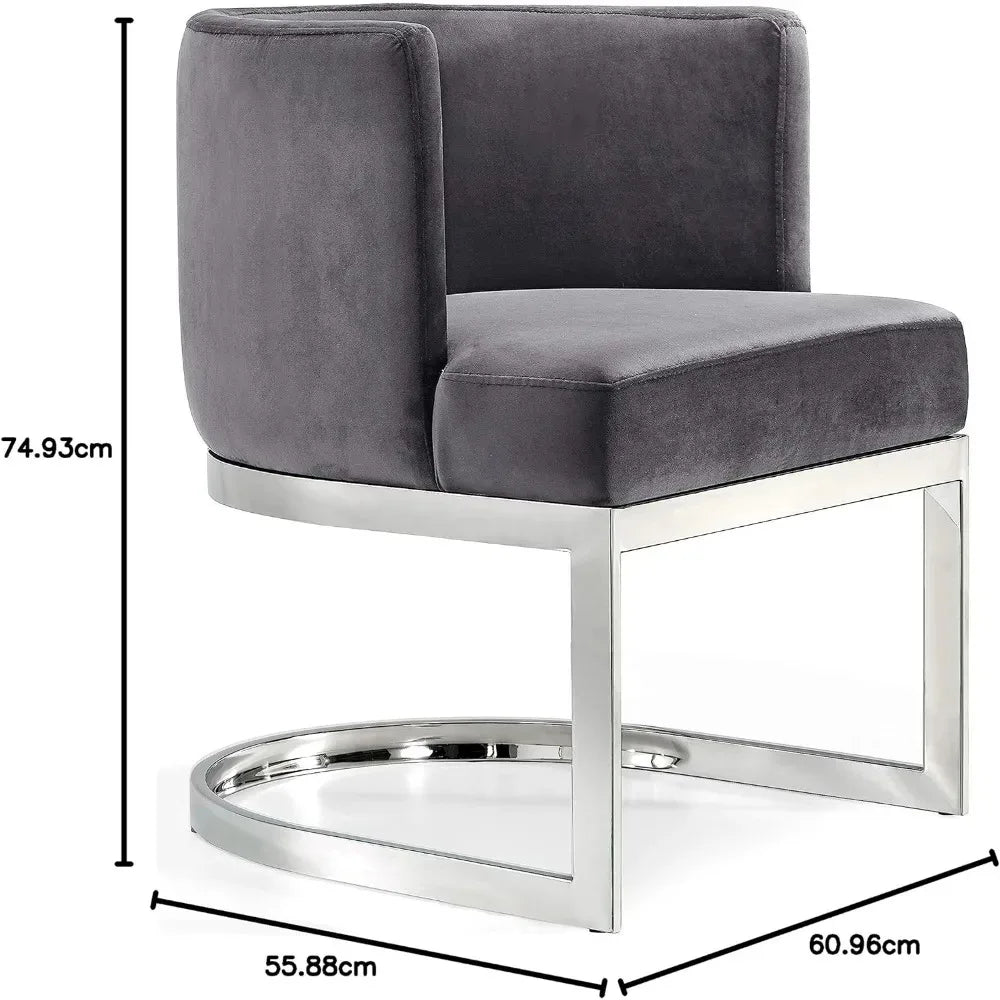 Velvet Upholstered Dining Chair with Polished Chrome Metal Frame