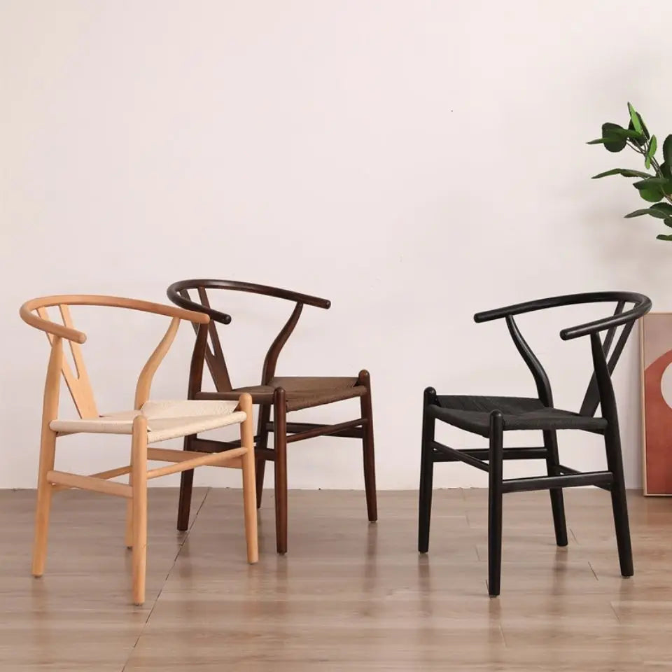 Birch Wood Dining Chair Woven Cane Seat