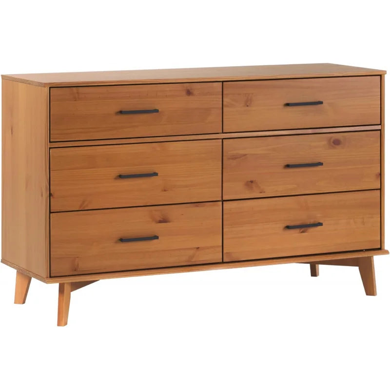 Walker Edison Modern 6-Drawer Dresser 52 inches, Caramel Handle