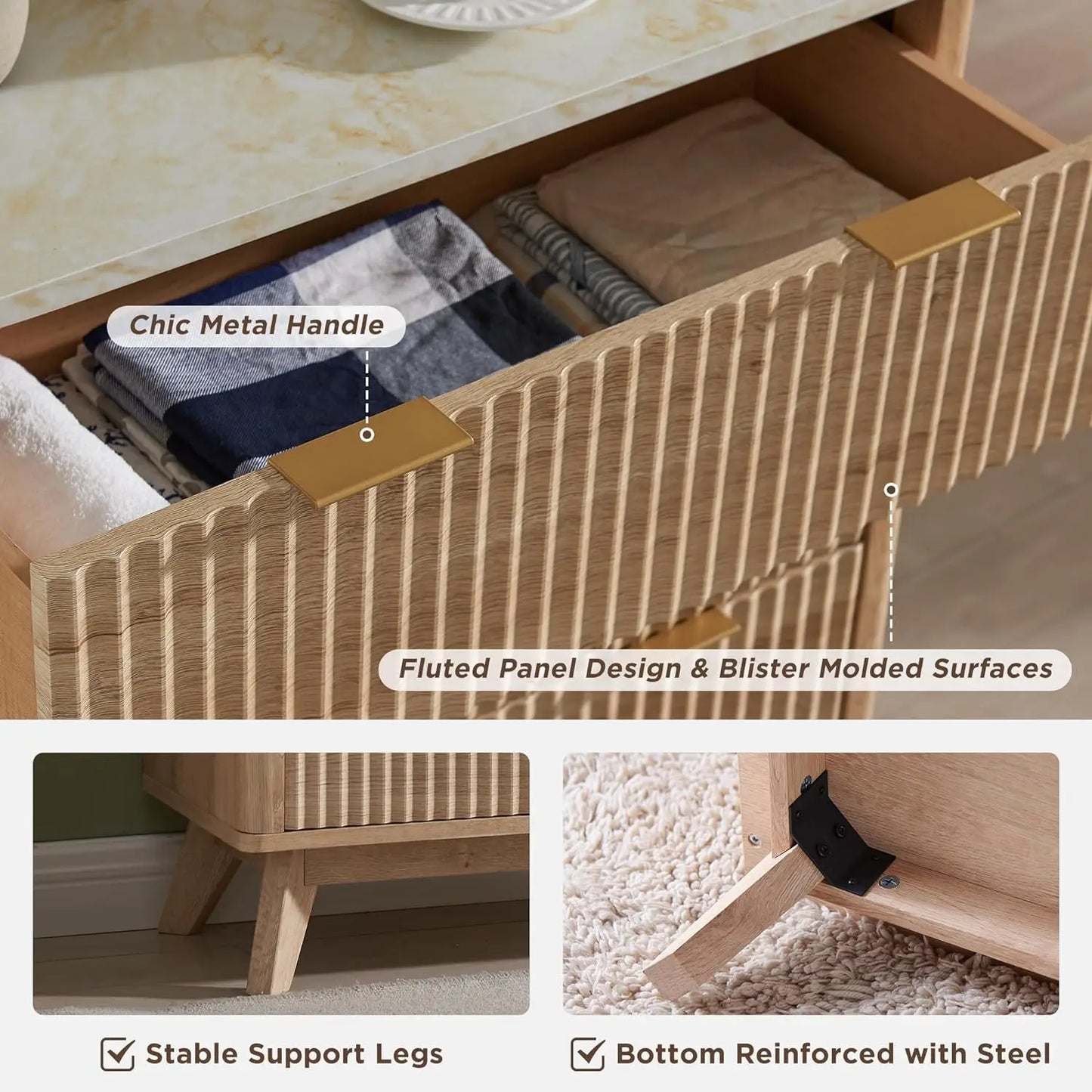 Tall Modern Chest of Drawers with Faux Marble Top