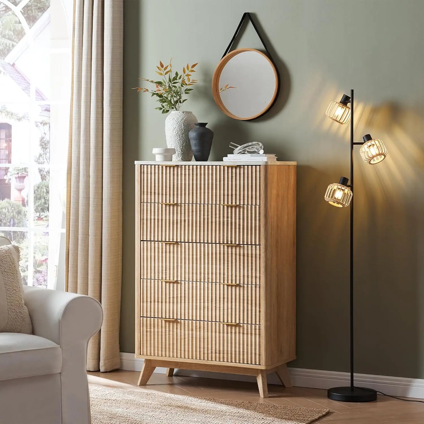 Tall Modern Chest of Drawers with Faux Marble Top