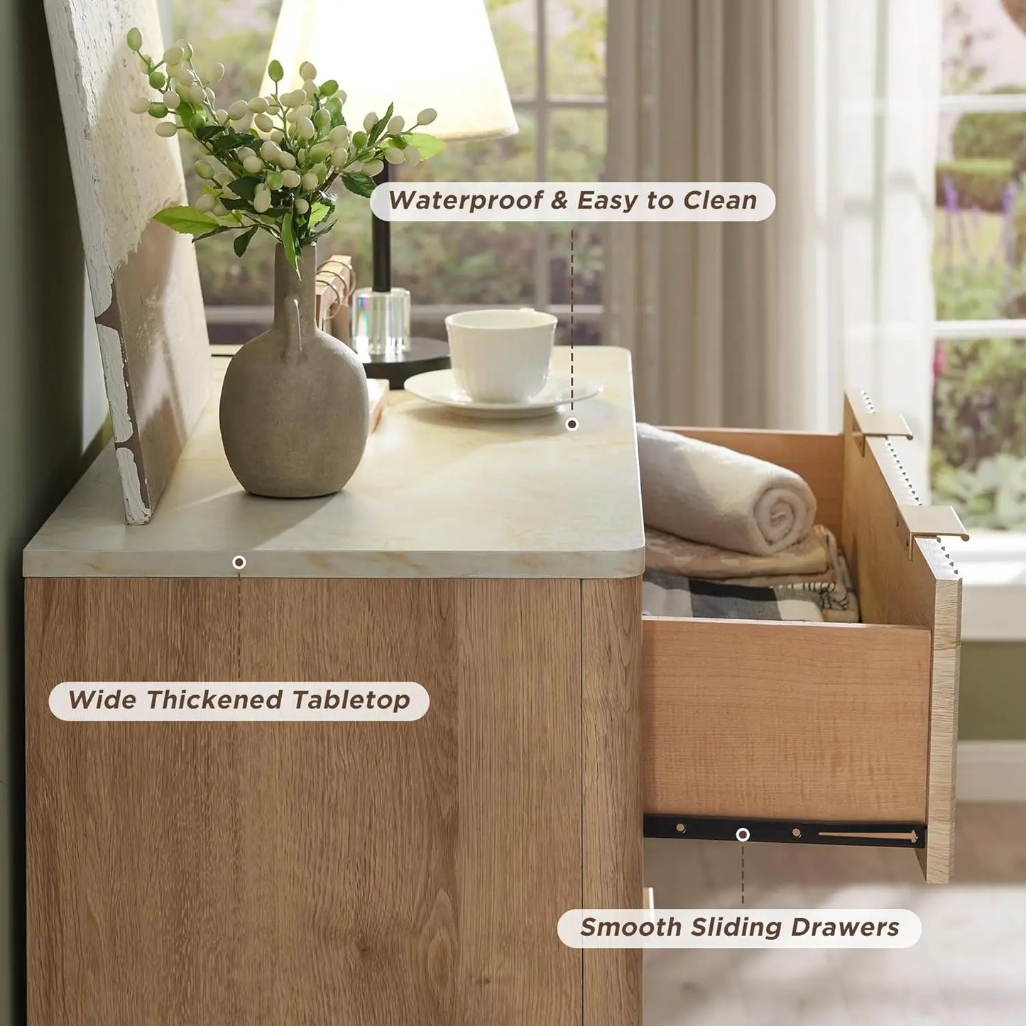 Tall Modern Chest of Drawers with Faux Marble Top