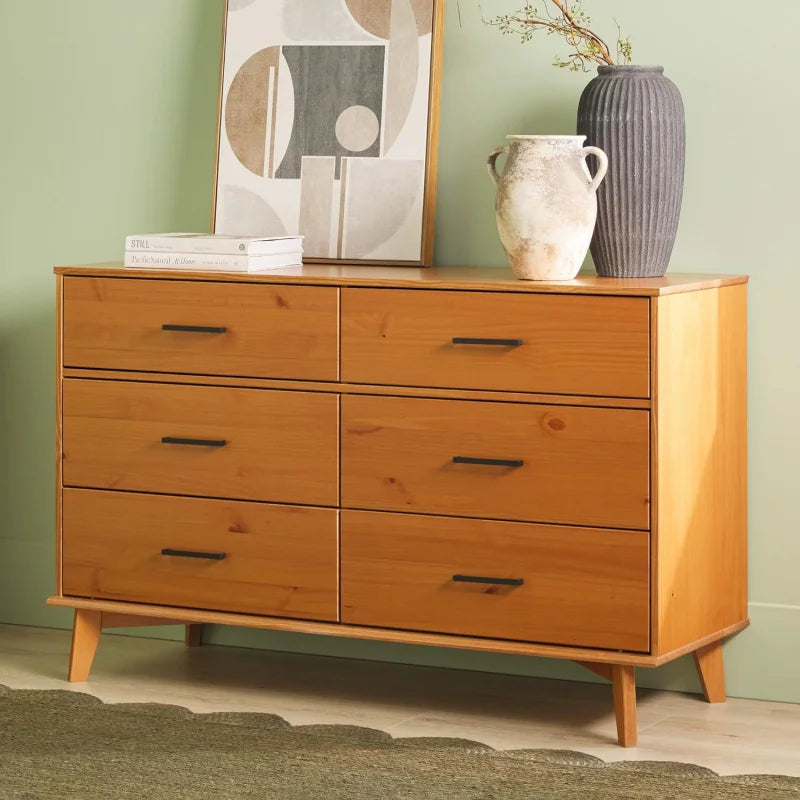 Walker Edison Modern 6-Drawer Dresser 52 inches, Caramel Handle