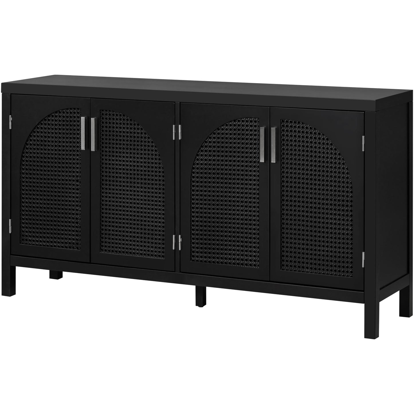 Trexm Large Storage Space Sideboard With Artificial Rattan Door And Metal Handles For Living Room And Entryway (black) - As Pic