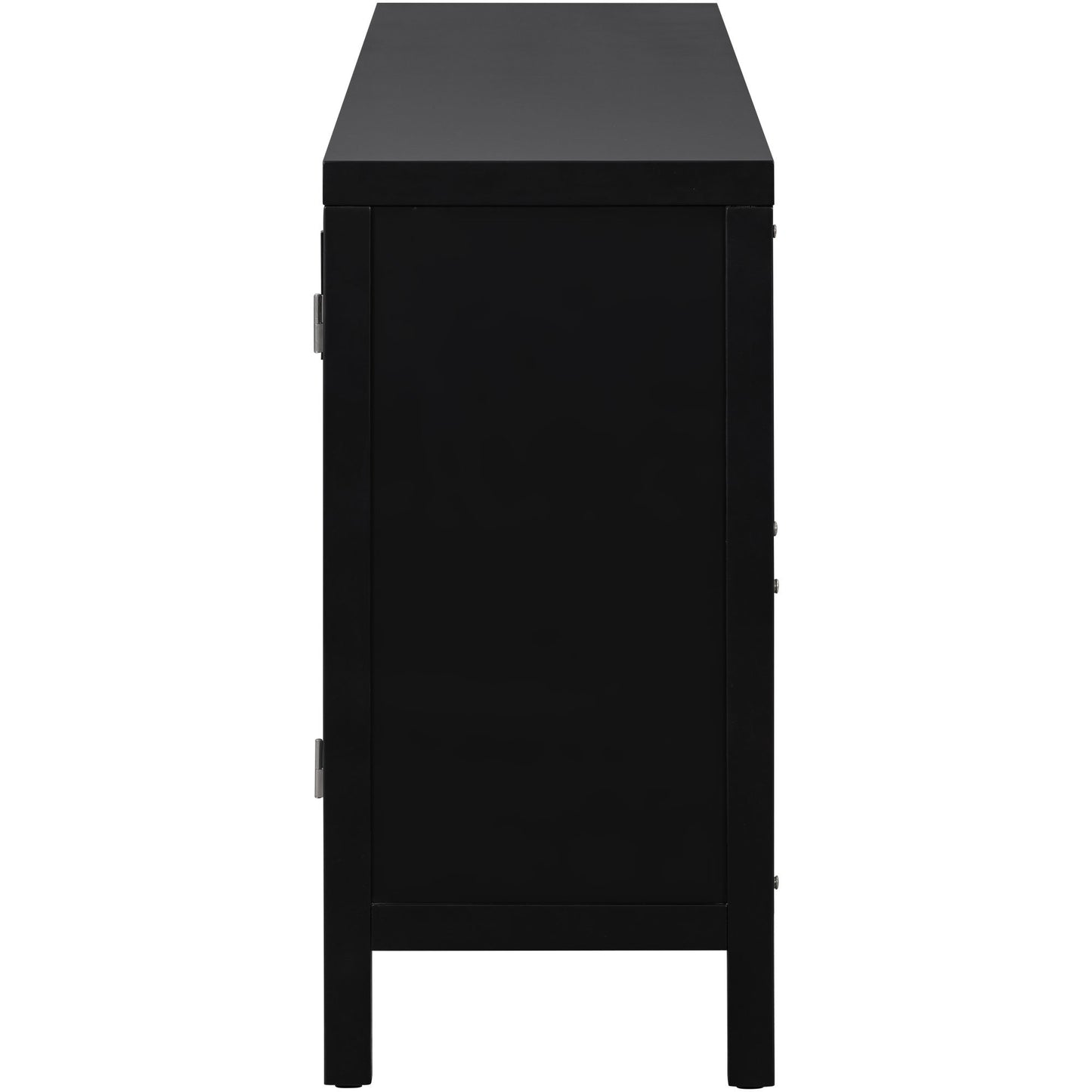 Trexm Large Storage Space Sideboard With Artificial Rattan Door And Metal Handles For Living Room And Entryway (black) - As Pic