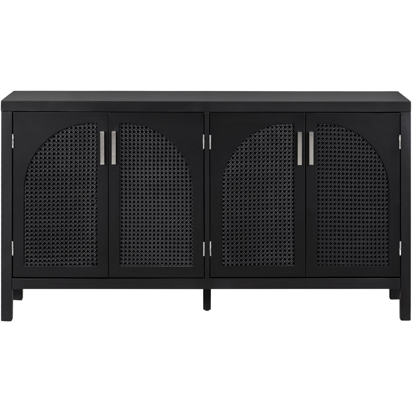 Trexm Large Storage Space Sideboard With Artificial Rattan Door And Metal Handles For Living Room And Entryway (black) - As Pic