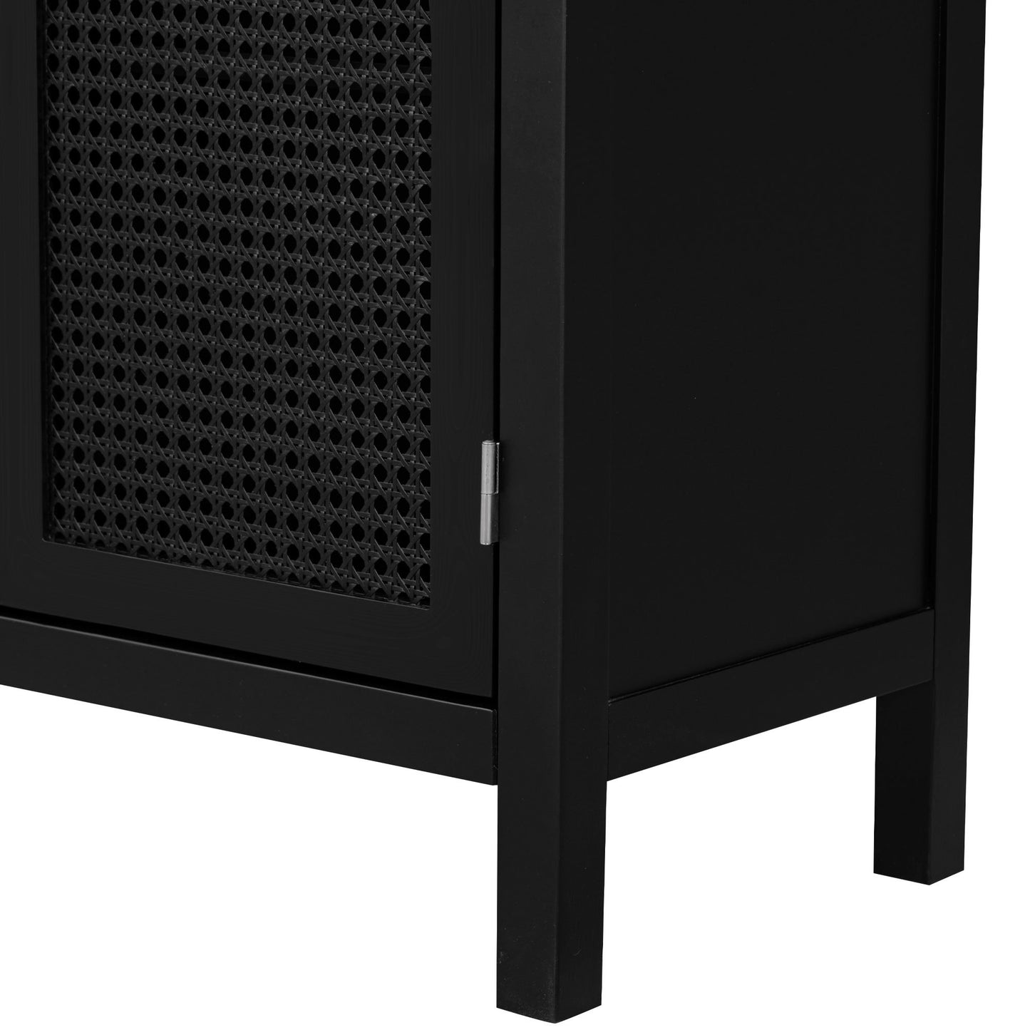 Trexm Large Storage Space Sideboard With Artificial Rattan Door And Metal Handles For Living Room And Entryway (black) - As Pic