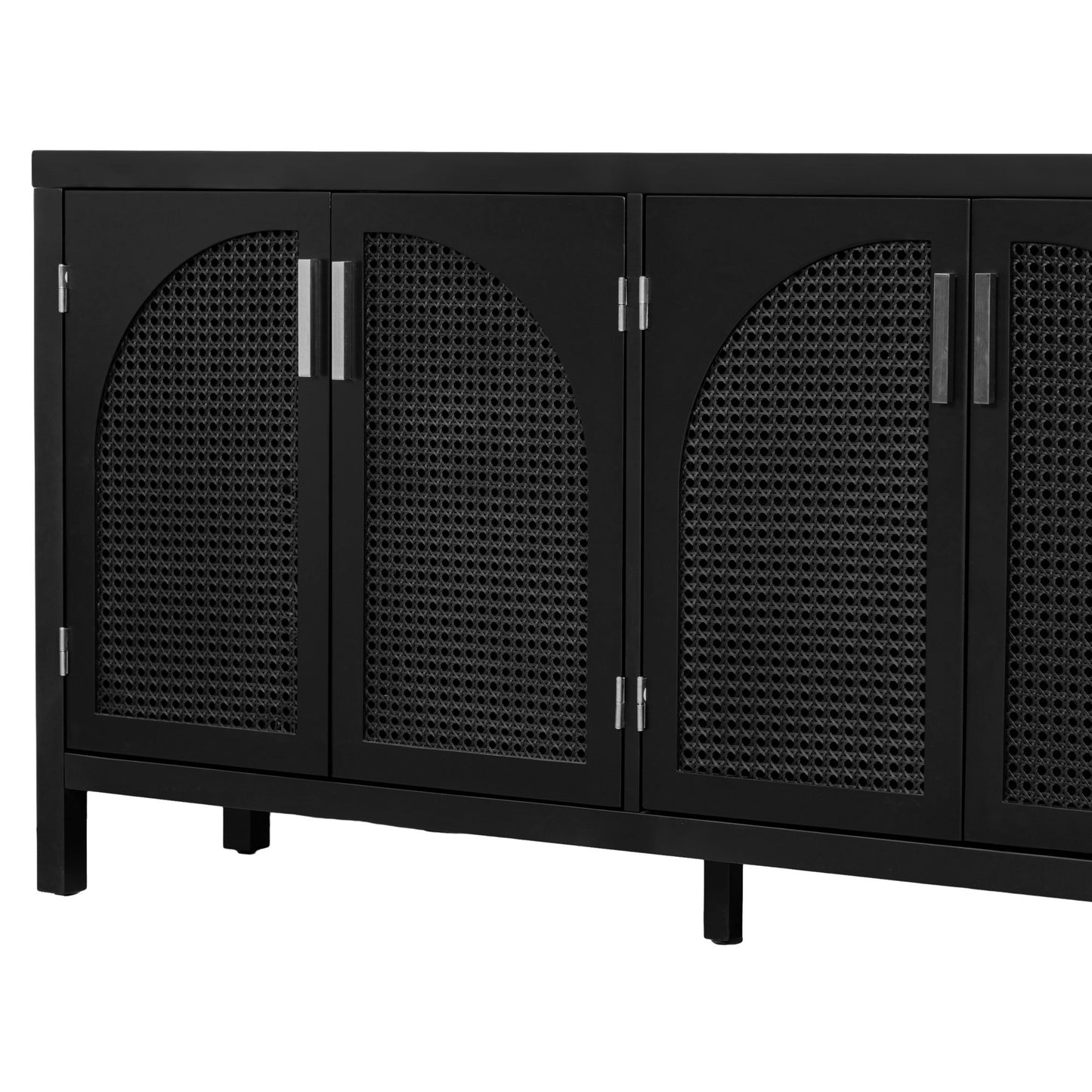 Trexm Large Storage Space Sideboard With Artificial Rattan Door And Metal Handles For Living Room And Entryway (black) - As Pic