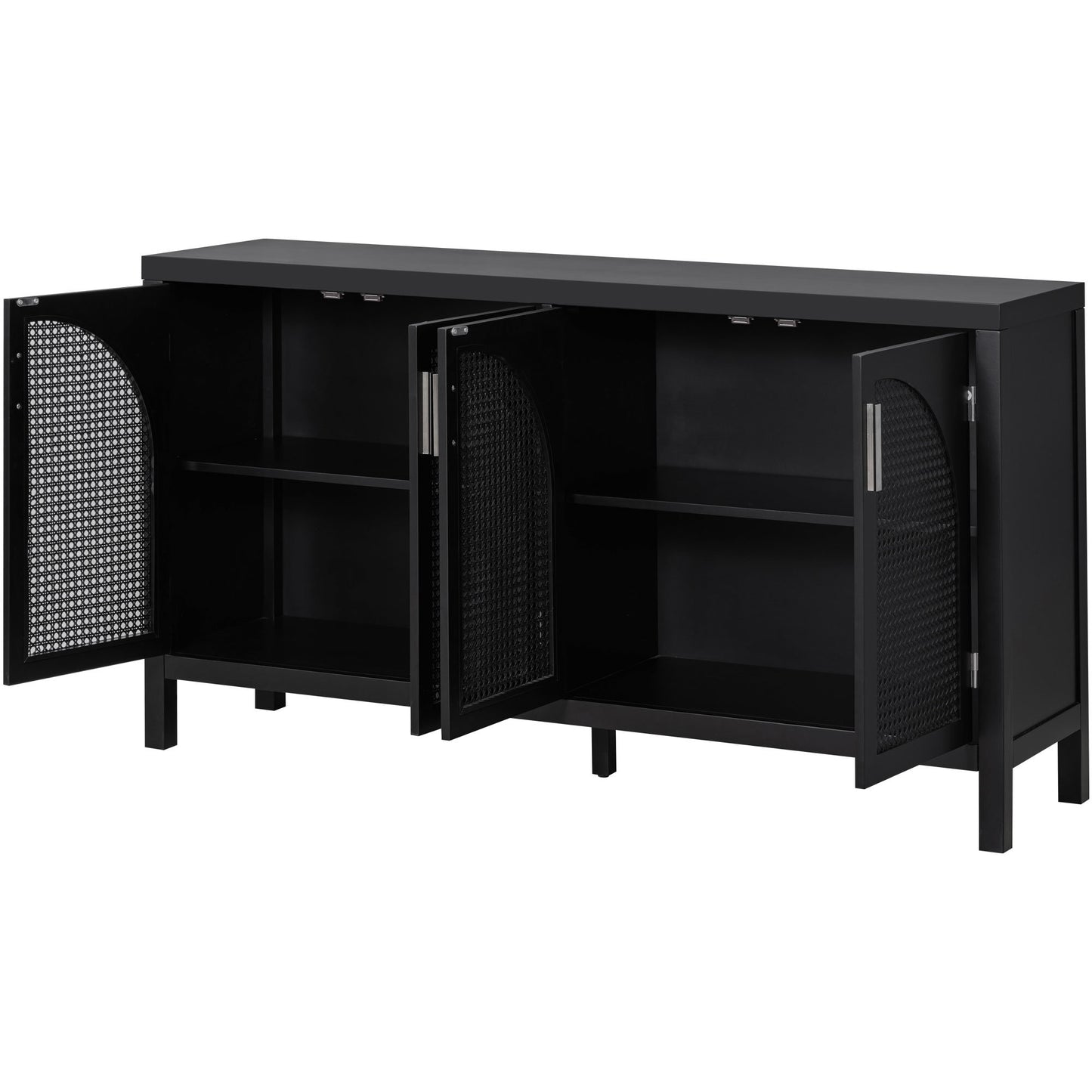 Trexm Large Storage Space Sideboard With Artificial Rattan Door And Metal Handles For Living Room And Entryway (black) - As Pic