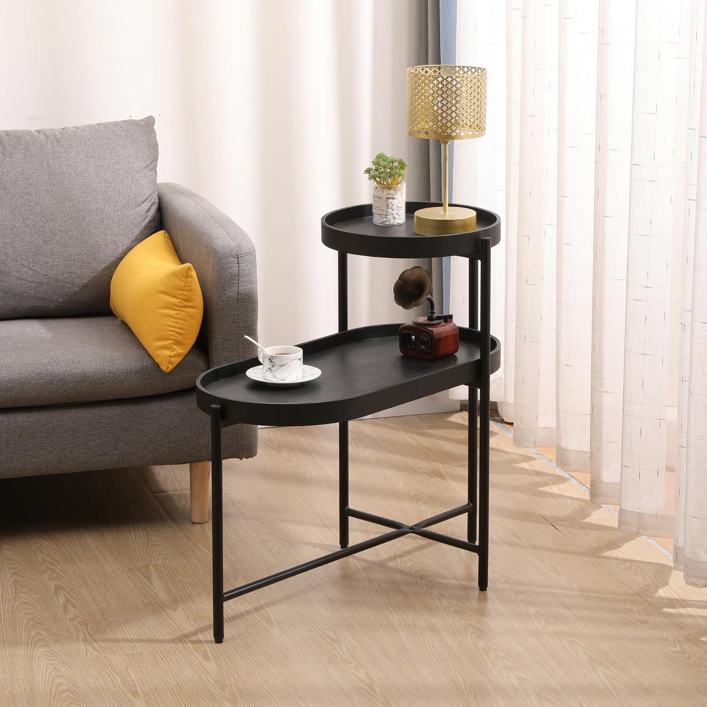 2-tier Black Side Table